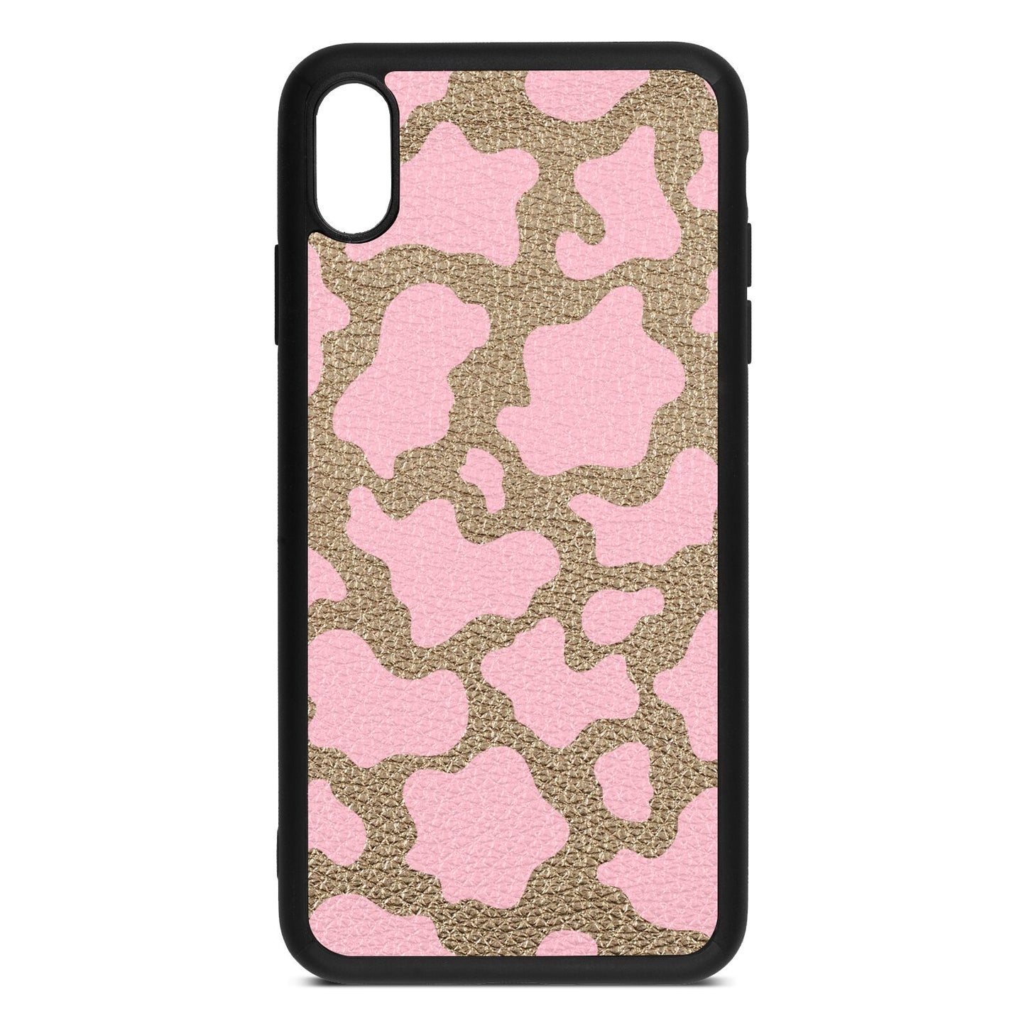 Pink Cow Print Gold Pebble Leather iPhone Xs Max Case