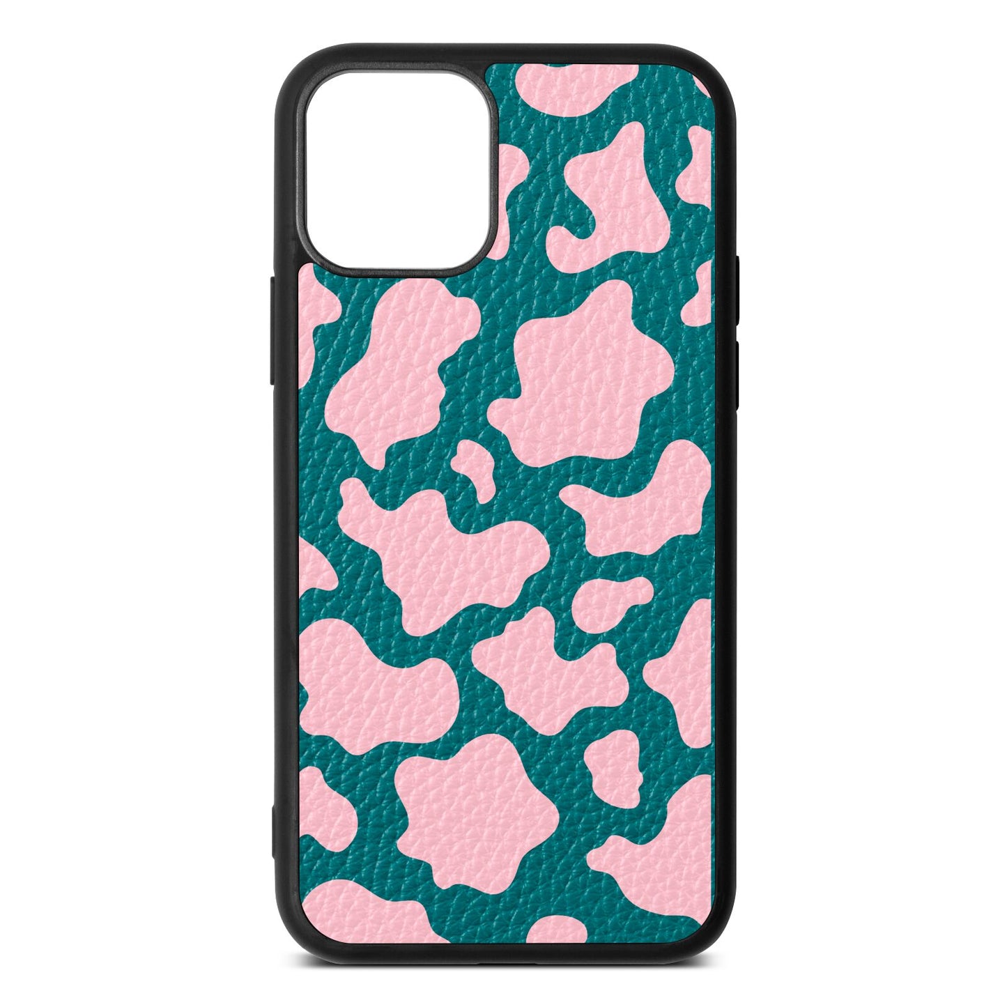 Pink Cow Print Green Pebble Leather iPhone 11 Case