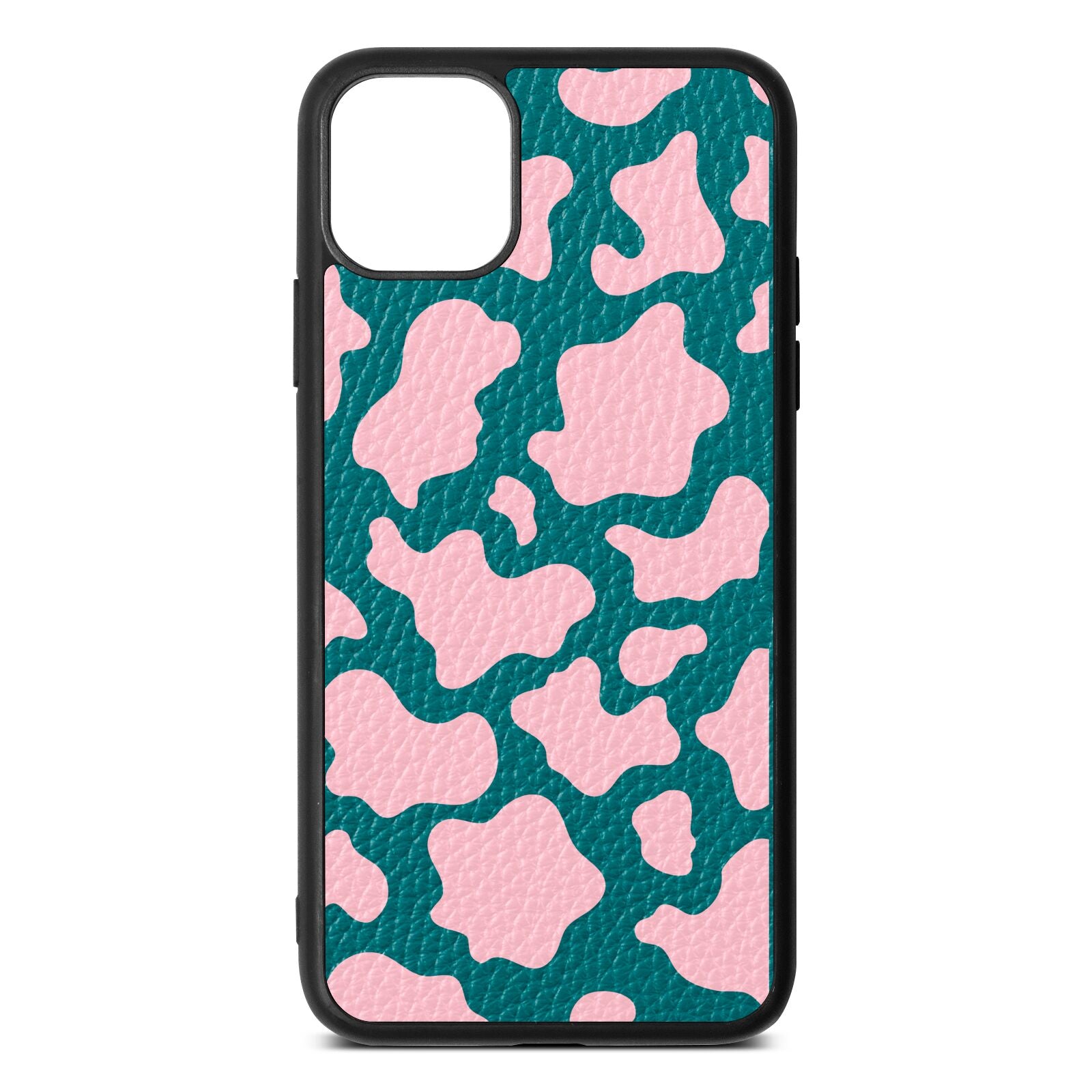 Pink Cow Print Green Pebble Leather iPhone 11 Pro Max Case