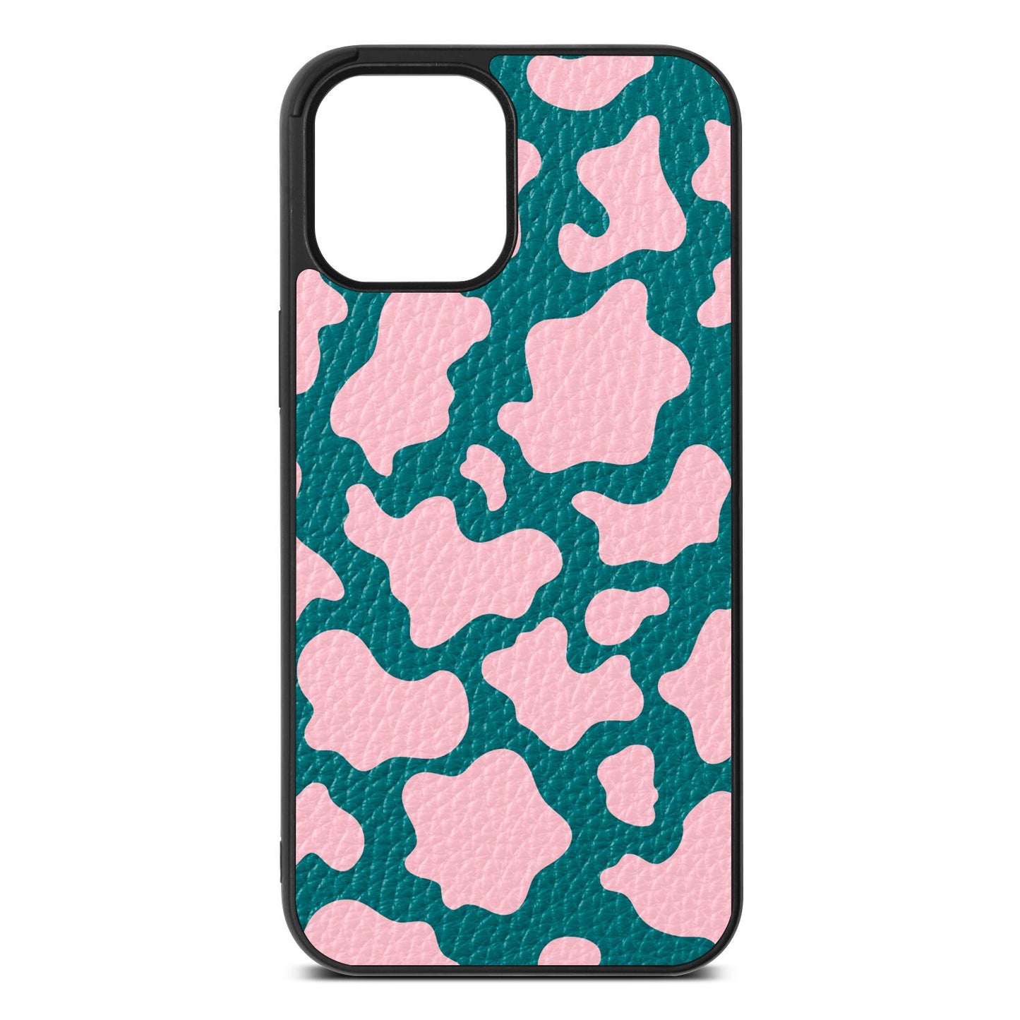 Pink Cow Print Green Pebble Leather iPhone 12 Pro Max Case