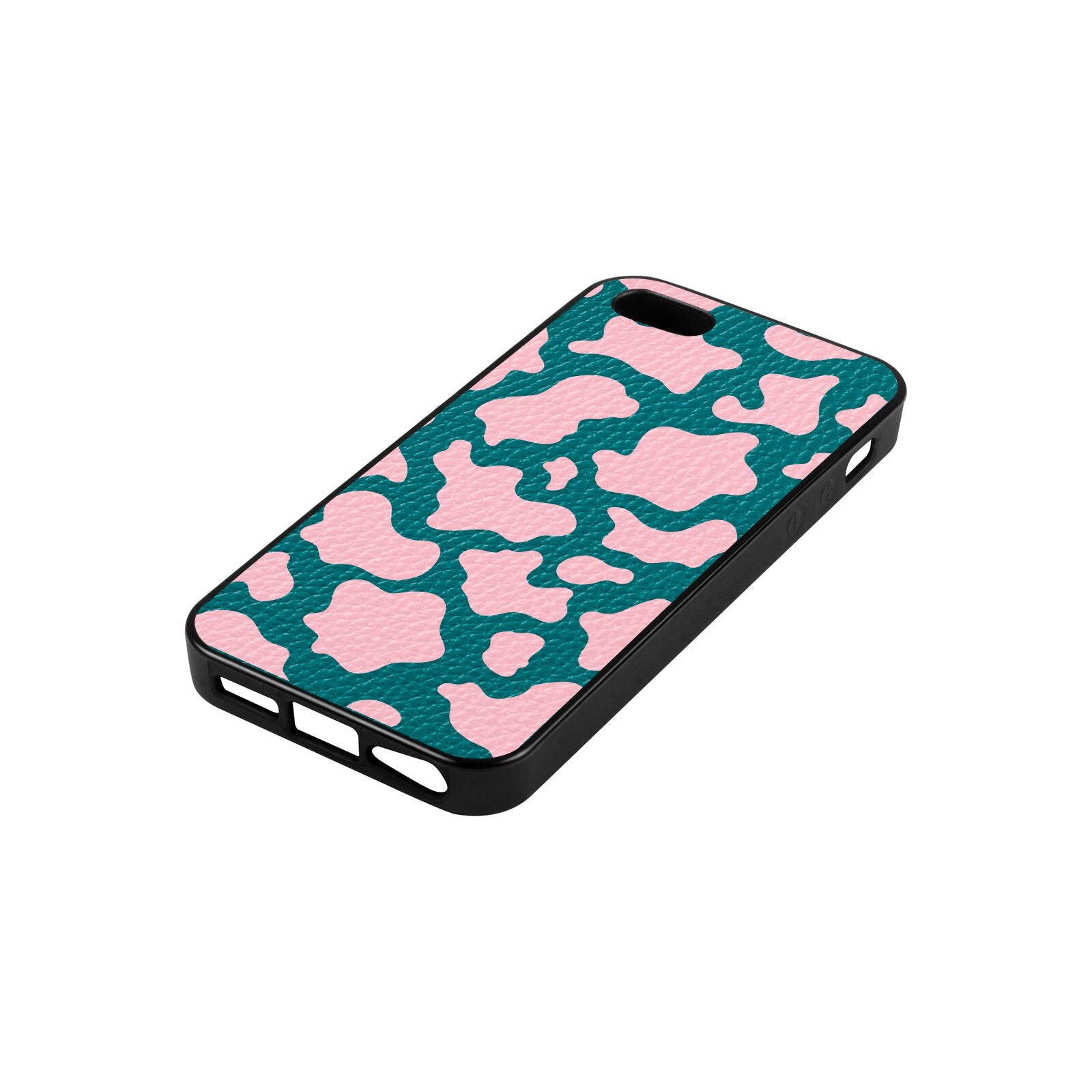 Pink Cow Print Green Pebble Leather iPhone 5 Case Side Angle