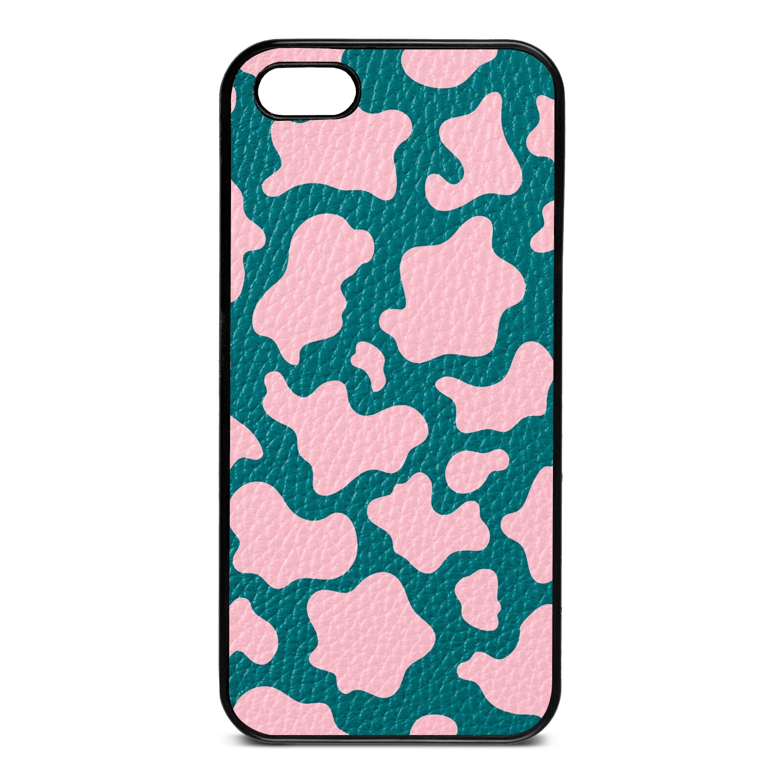 Pink Cow Print Green Pebble Leather iPhone 5 Case