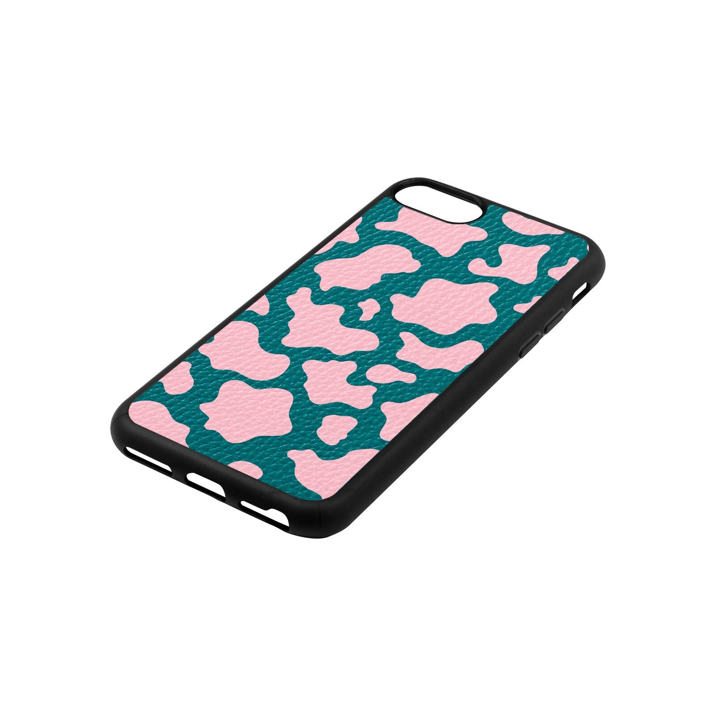 Pink Cow Print Green Pebble Leather iPhone 8 Case Side Angle