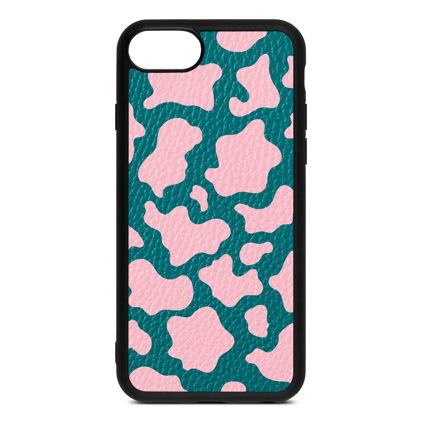 Pink Cow Print Green Pebble Leather iPhone 8 Case