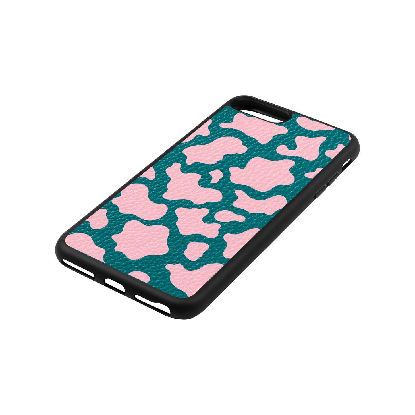 Pink Cow Print Green Pebble Leather iPhone 8 Plus Case Side Angle