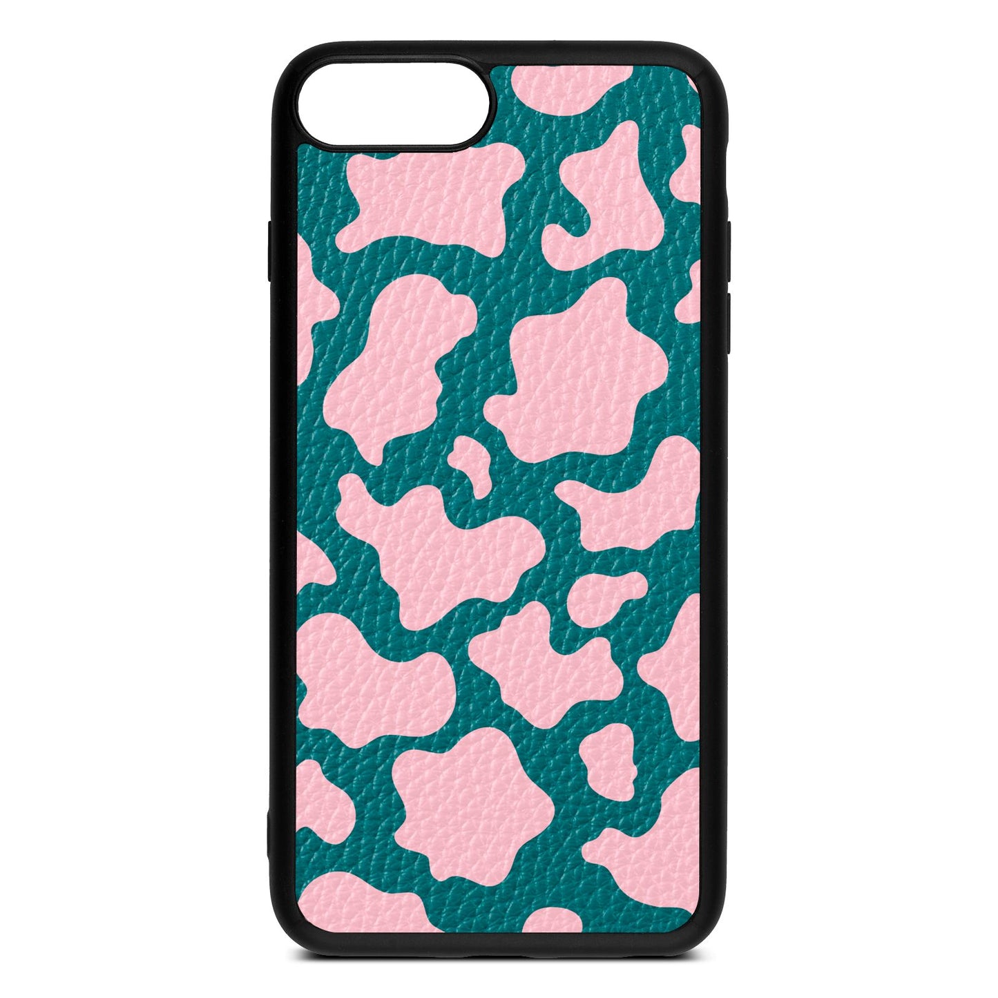 Pink Cow Print Green Pebble Leather iPhone 8 Plus Case