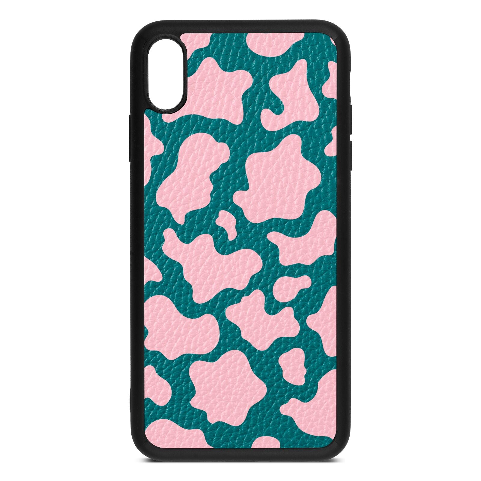 Pink Cow Print Green Pebble Leather iPhone Xs Max Case