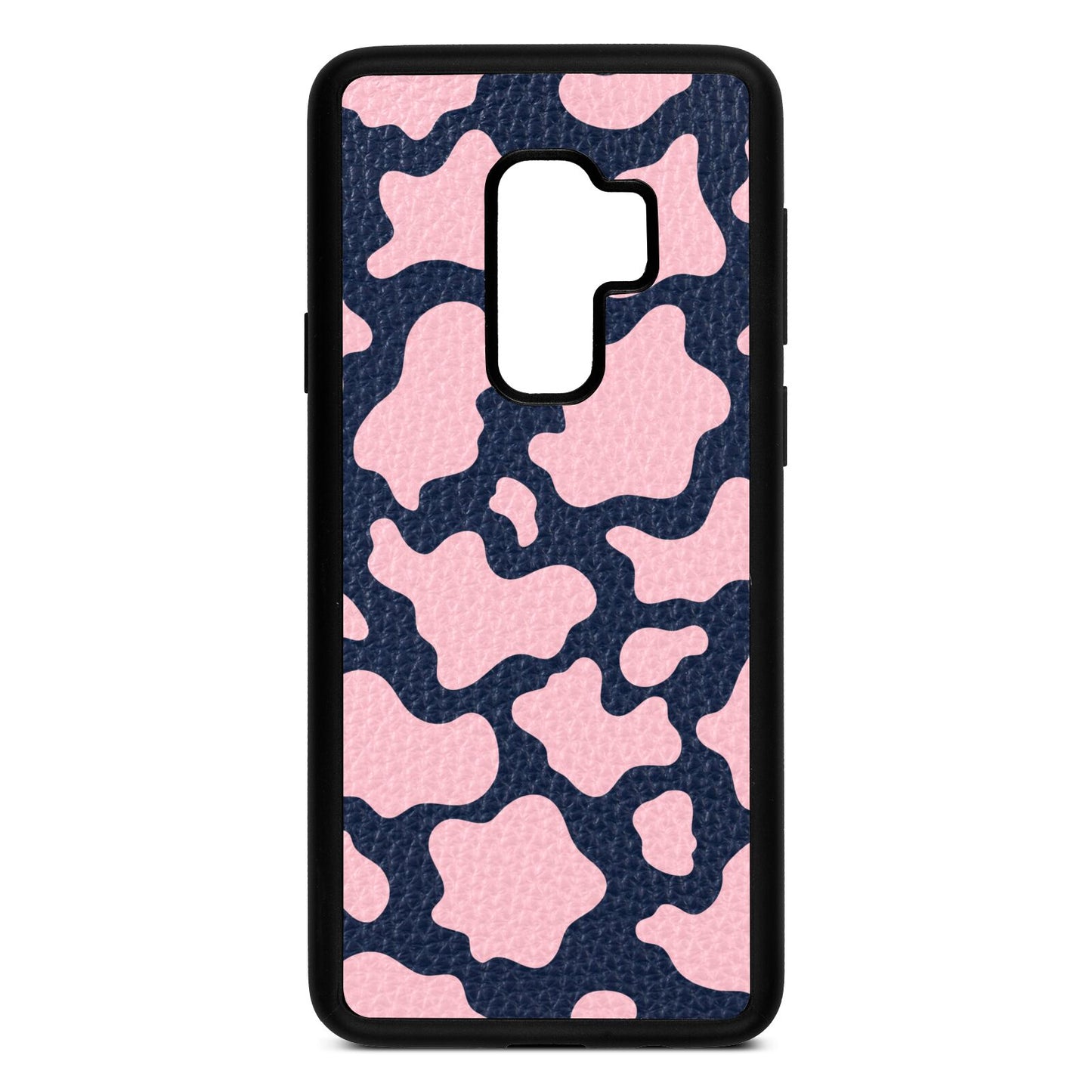 Pink Cow Print Navy Blue Pebble Leather Samsung S9 Plus Case