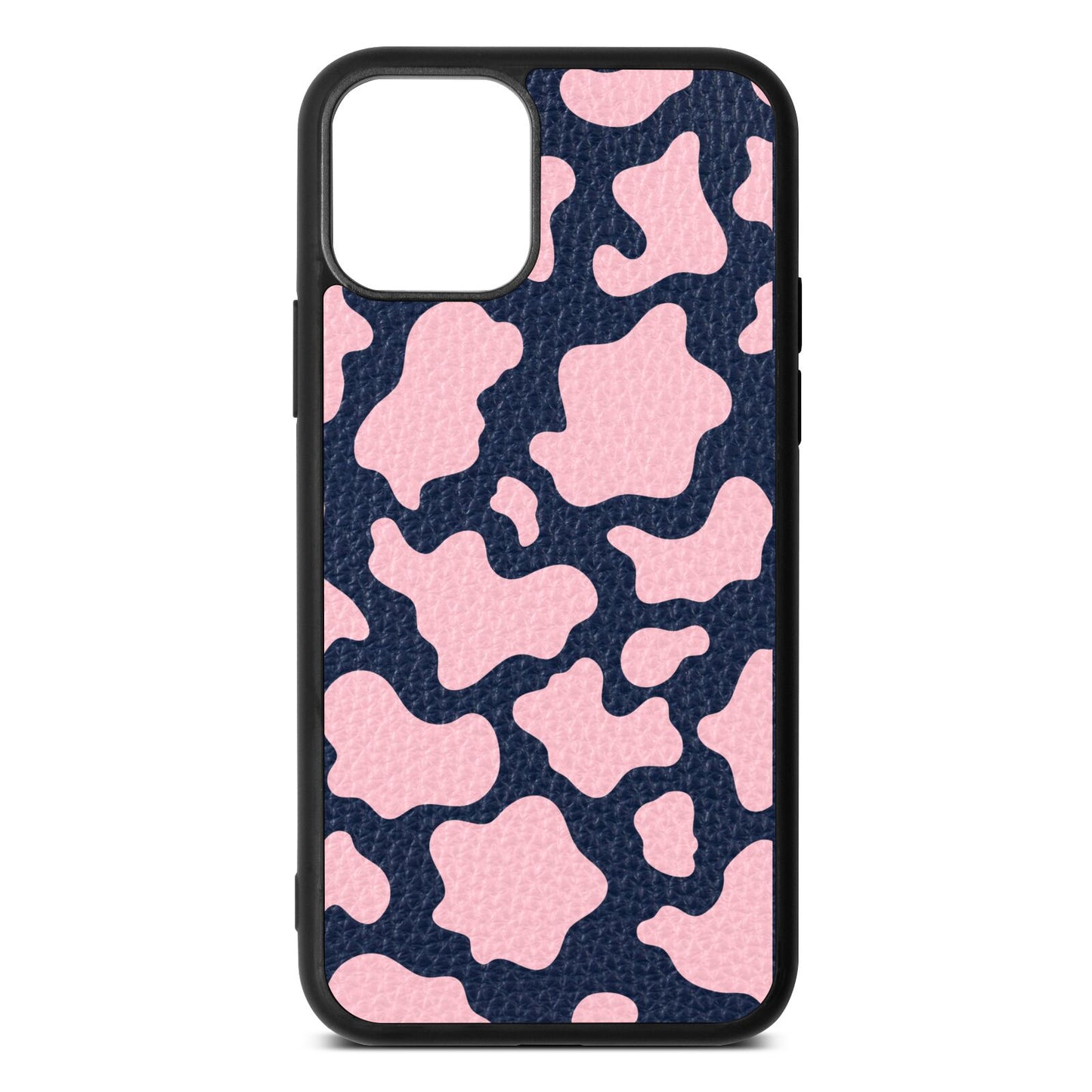 Pink Cow Print Navy Blue Pebble Leather iPhone 11 Pro Case