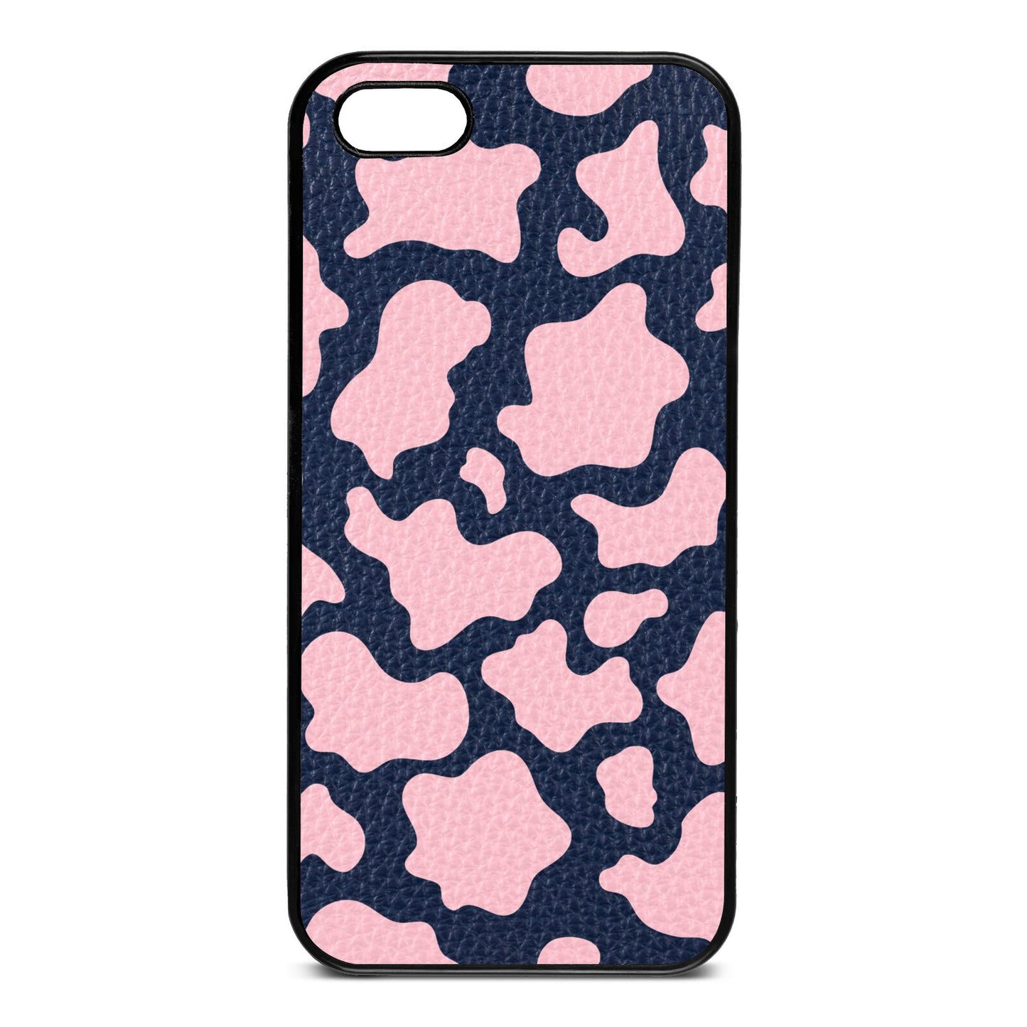 Pink Cow Print Navy Blue Pebble Leather iPhone 5 Case