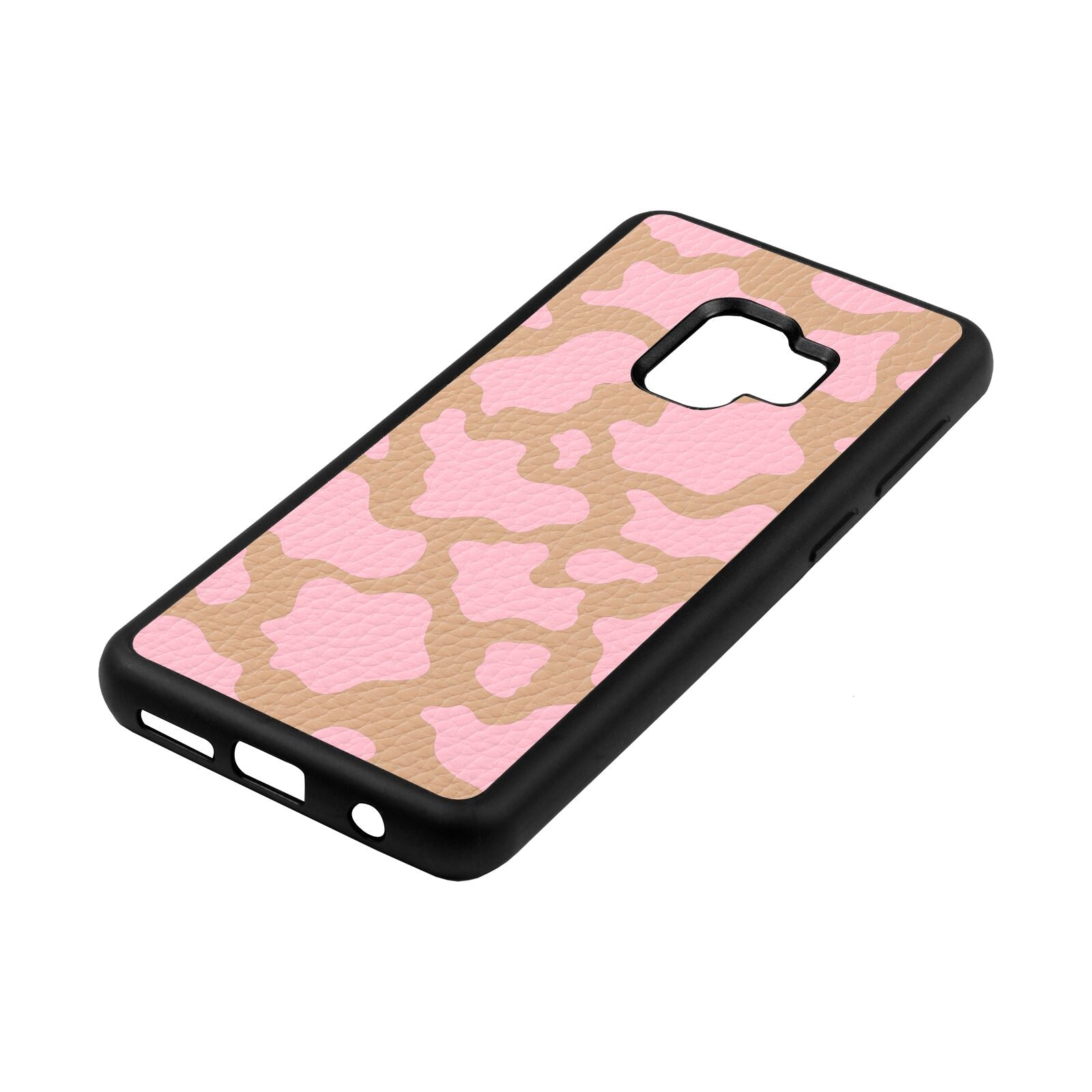 Pink Cow Print Nude Pebble Leather Samsung S9 Case Side Angle