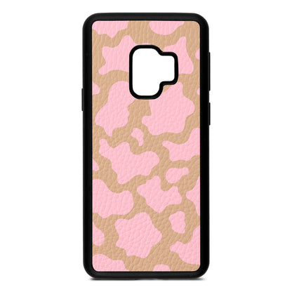 Pink Cow Print Nude Pebble Leather Samsung S9 Case