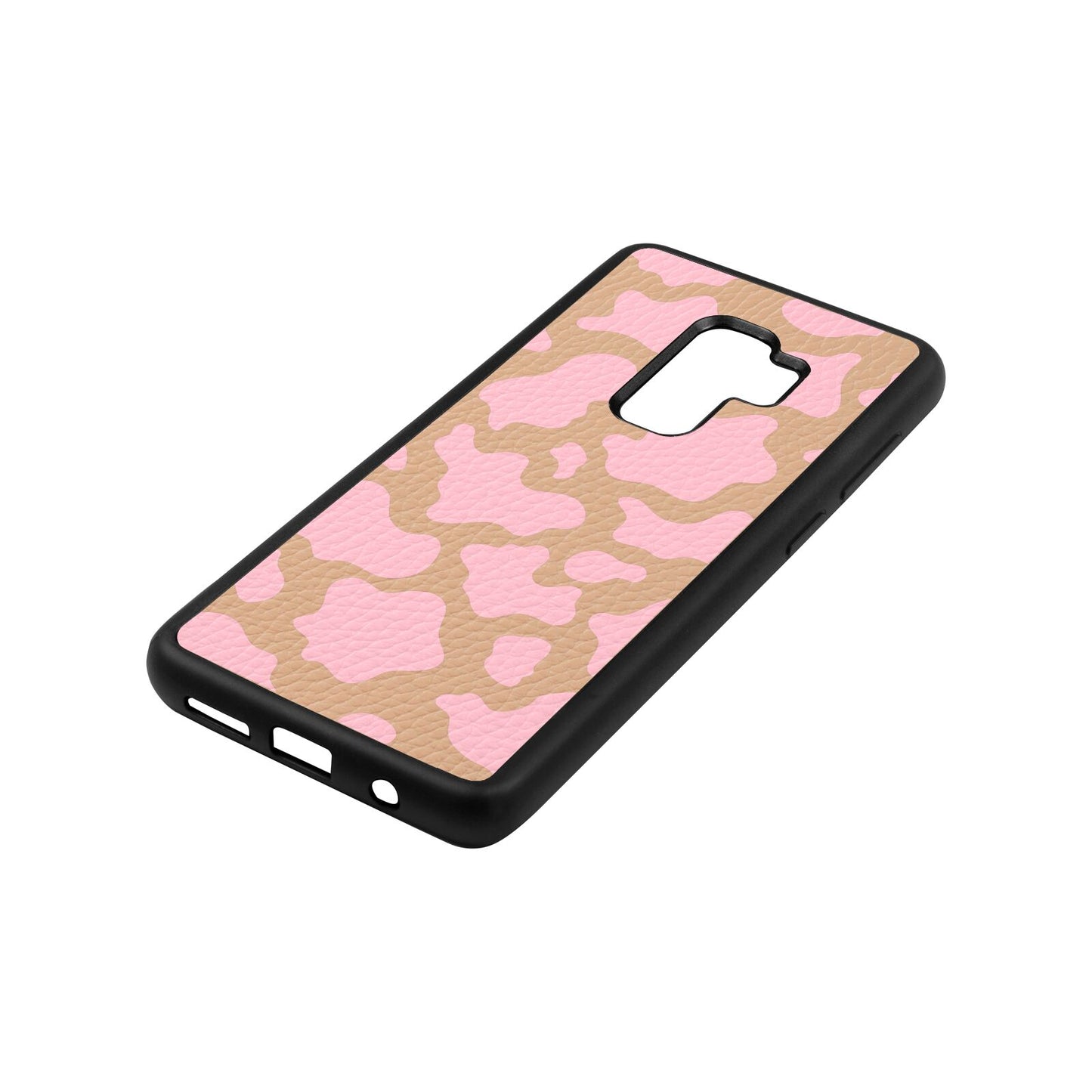 Pink Cow Print Nude Pebble Leather Samsung S9 Plus Case Side Angle