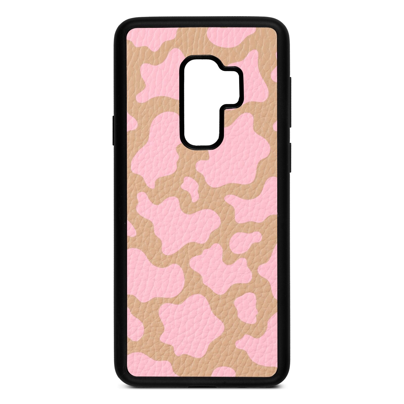 Pink Cow Print Nude Pebble Leather Samsung S9 Plus Case