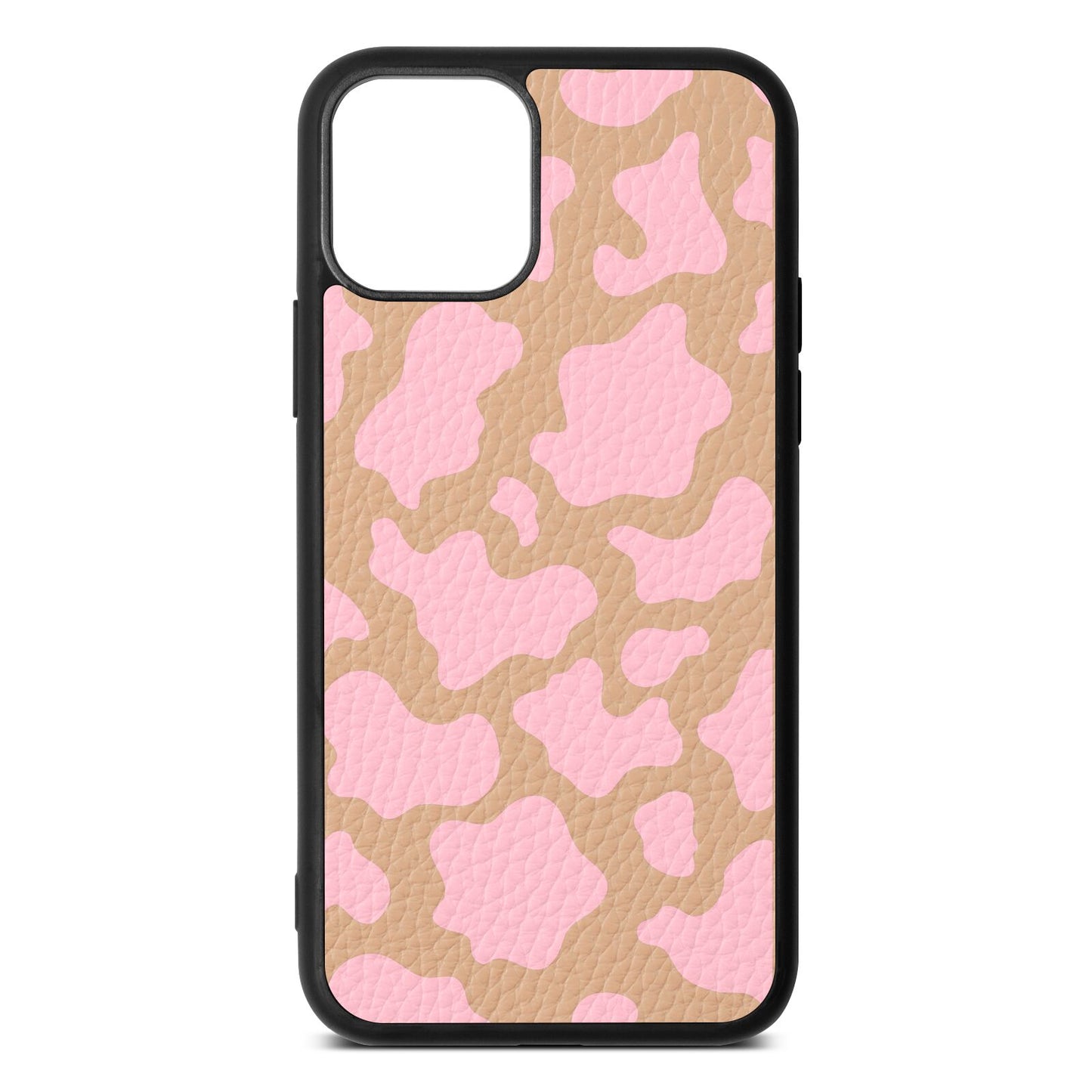 Pink Cow Print Nude Pebble Leather iPhone 11 Pro Case