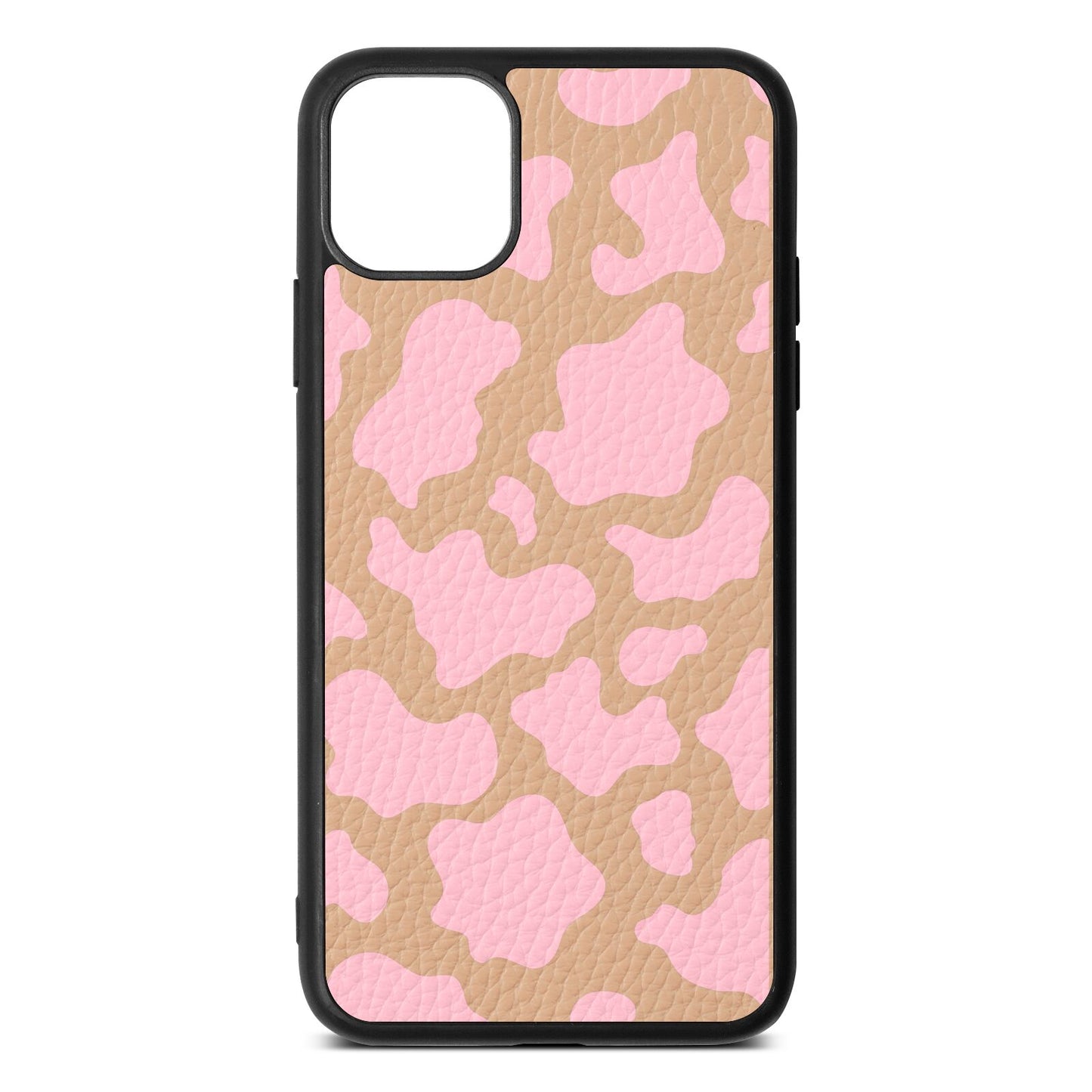 Pink Cow Print Nude Pebble Leather iPhone 11 Pro Max Case