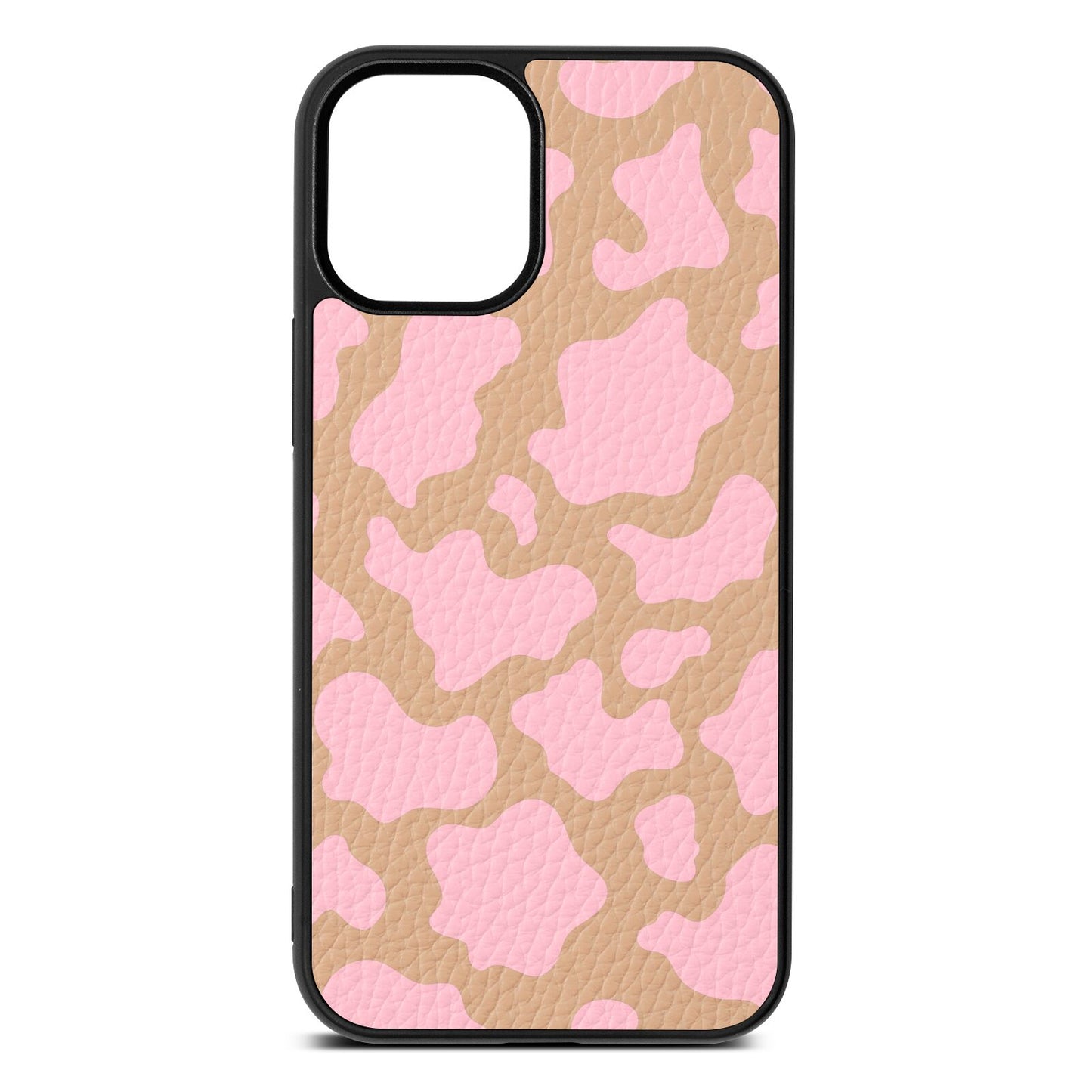 Pink Cow Print Nude Pebble Leather iPhone 12 Mini Case