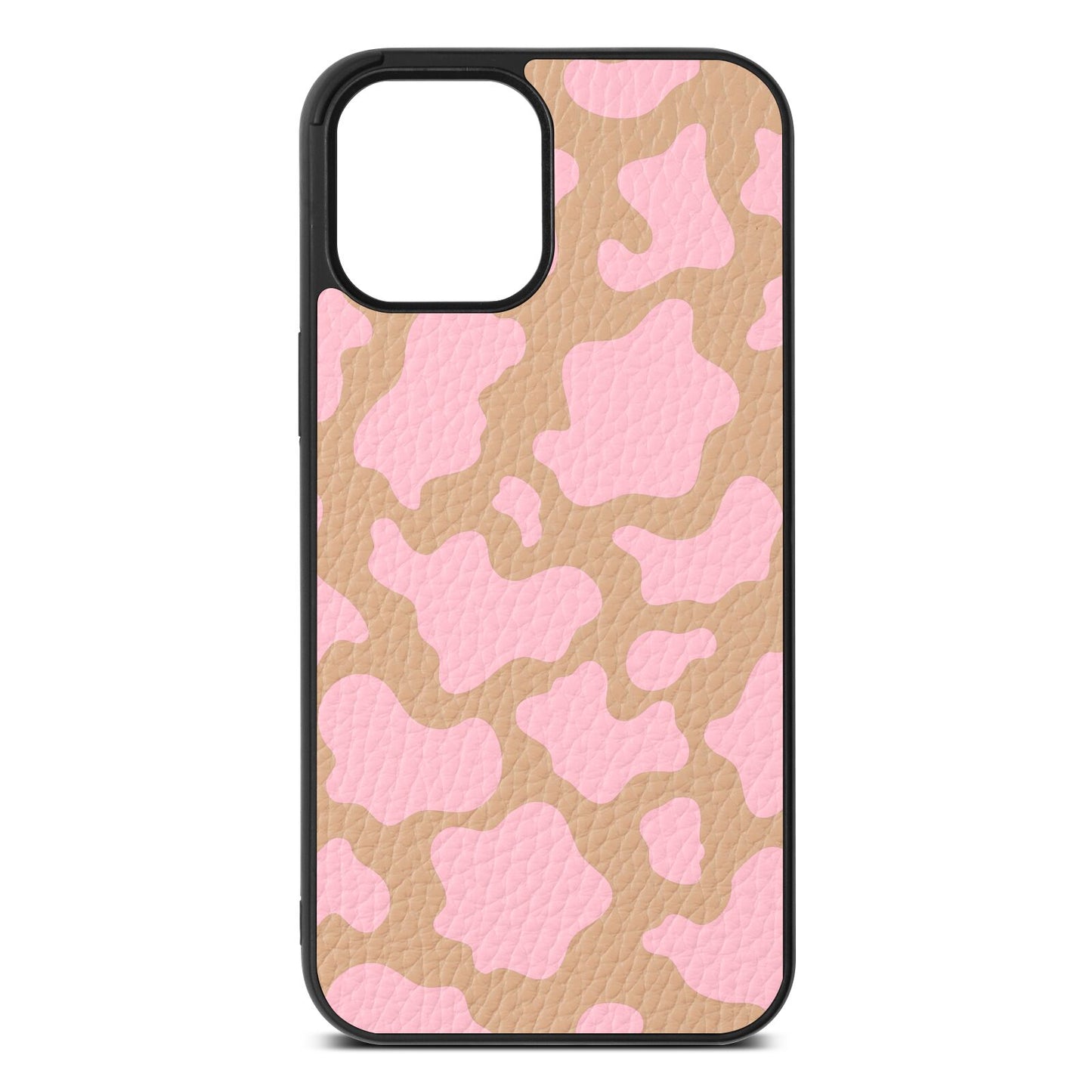 Pink Cow Print Nude Pebble Leather iPhone 12 Pro Max Case