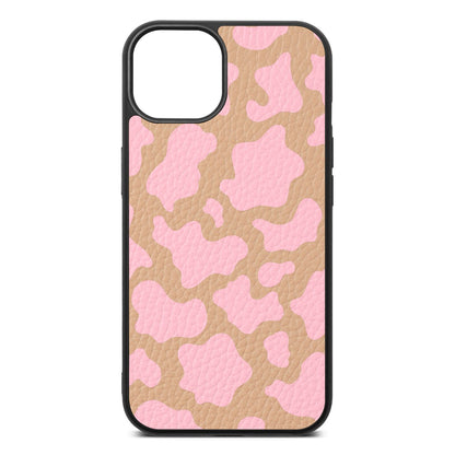 Pink Cow Print Nude Pebble Leather iPhone 13 Case