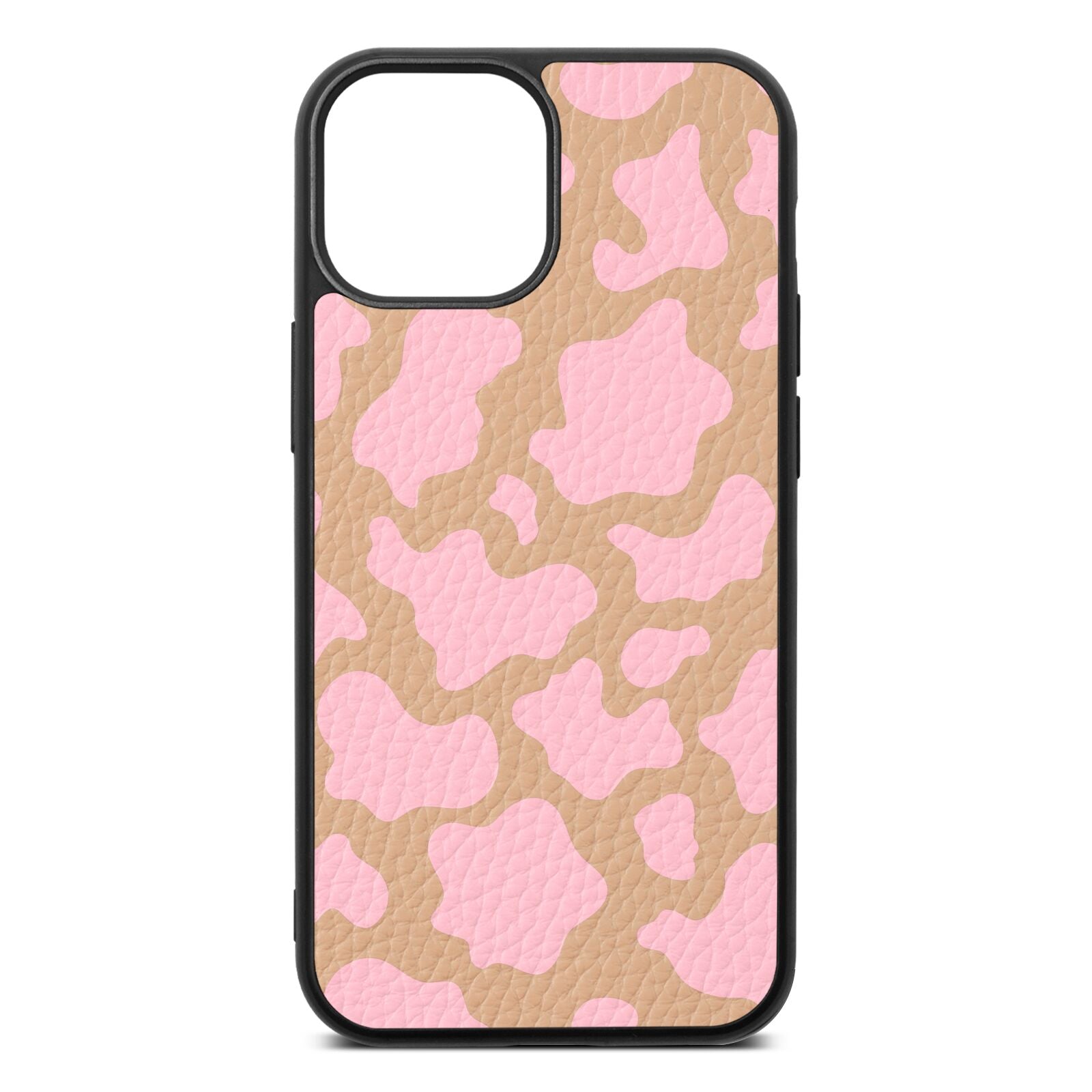 Pink Cow Print Nude Pebble Leather iPhone 13 Mini Case