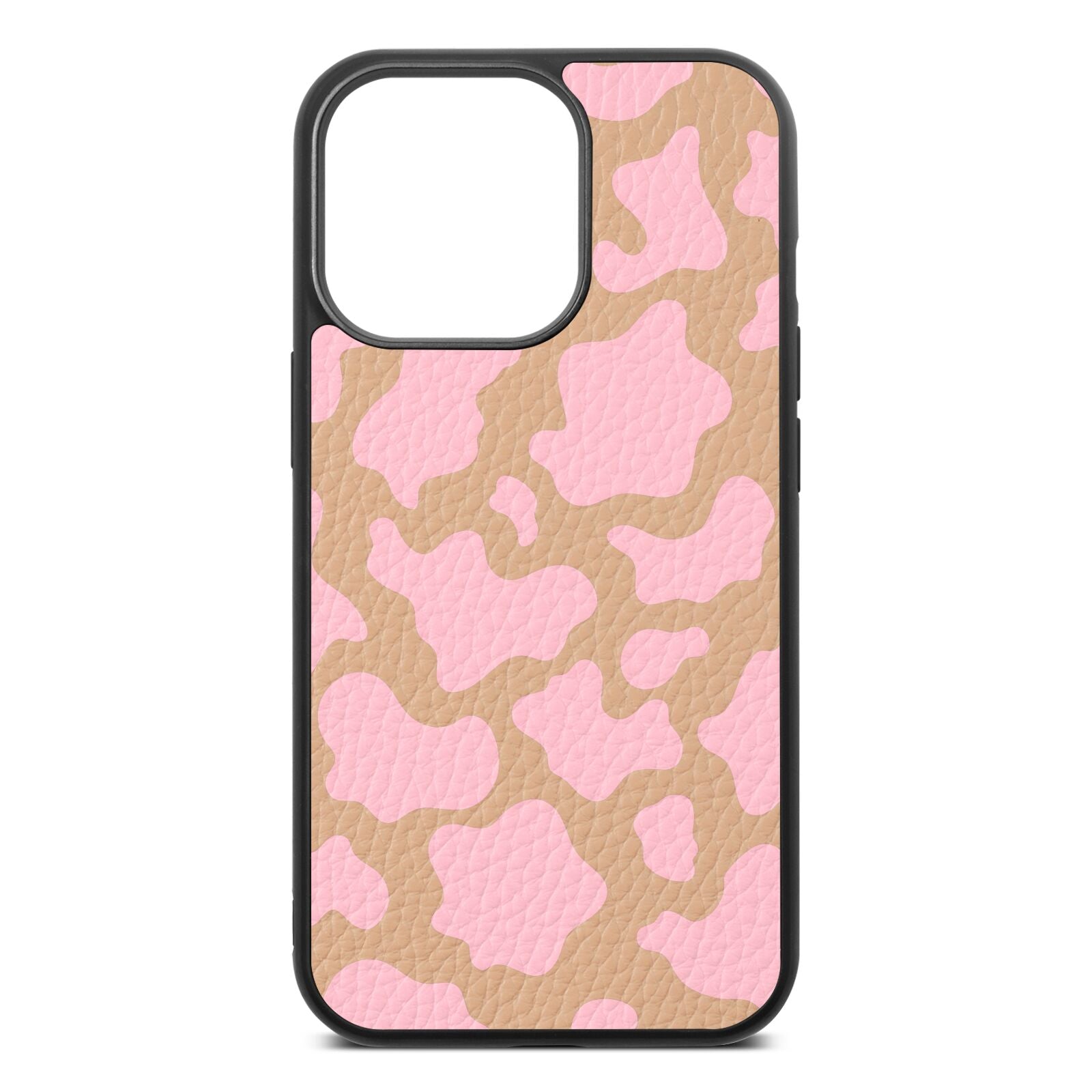 Pink Cow Print Nude Pebble Leather iPhone 13 Pro Case