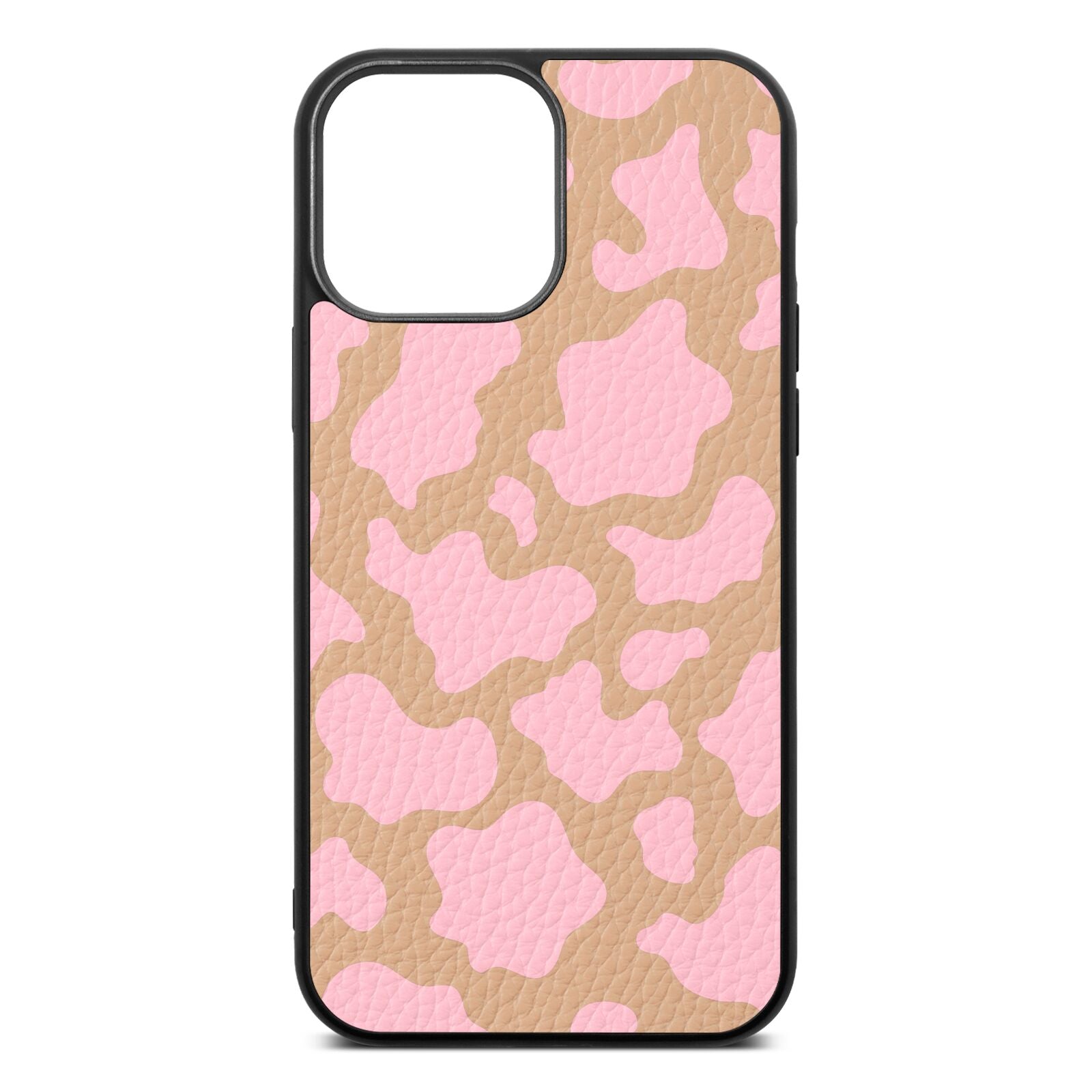 Pink Cow Print Nude Pebble Leather iPhone 13 Pro Max Case