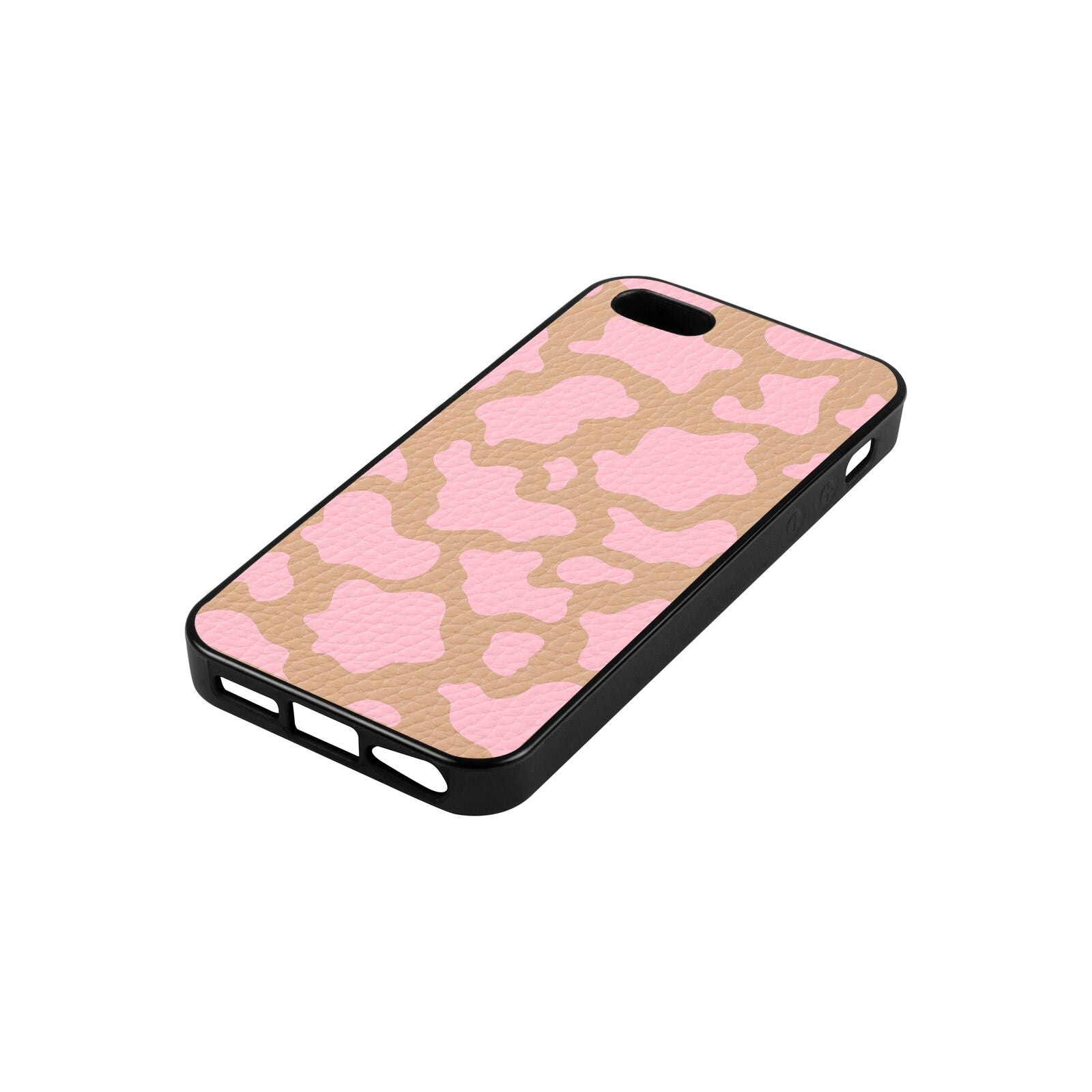 Pink Cow Print Nude Pebble Leather iPhone 5 Case Side Angle