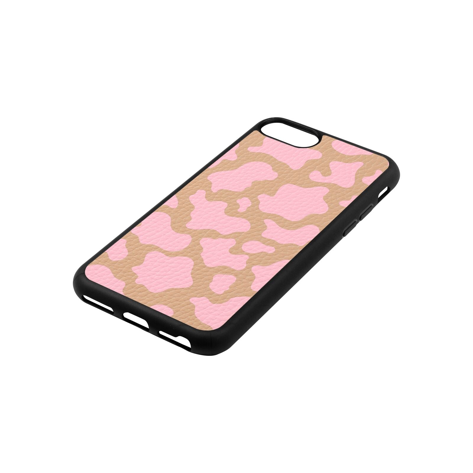 Pink Cow Print Nude Pebble Leather iPhone 8 Case Side Angle