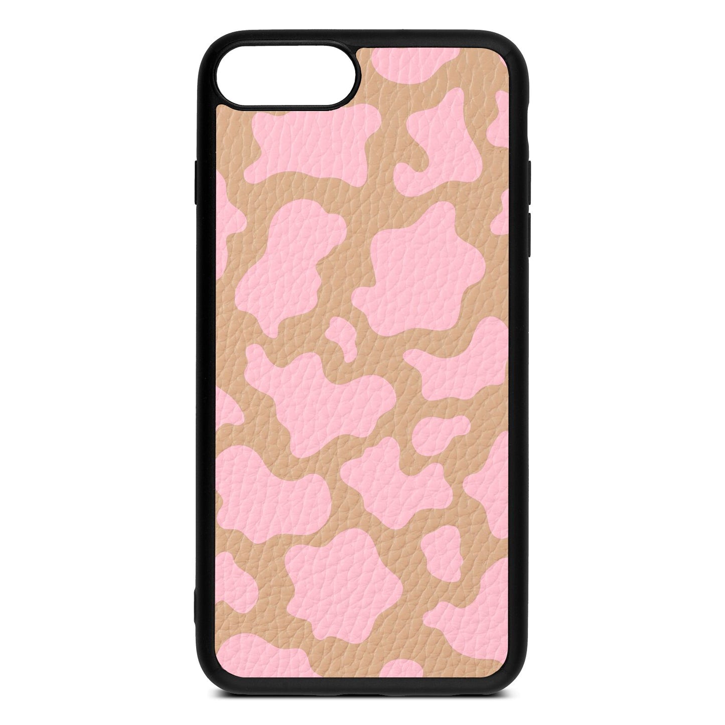 Pink Cow Print Nude Pebble Leather iPhone 8 Plus Case