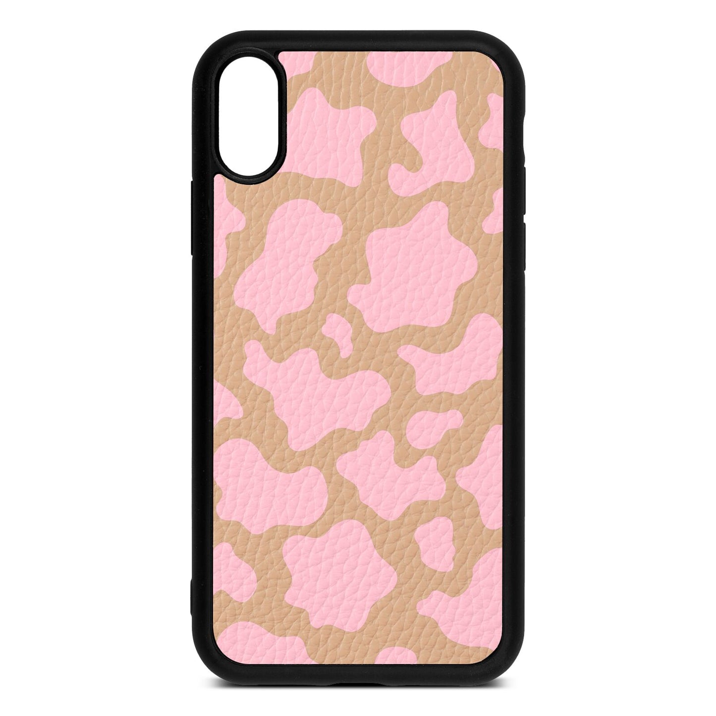 Pink Cow Print Nude Pebble Leather iPhone Xr Case