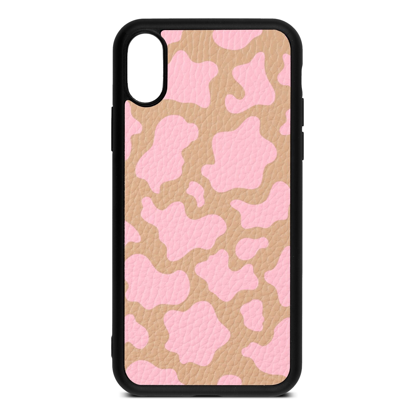 Pink Cow Print Nude Pebble Leather iPhone Xs Case