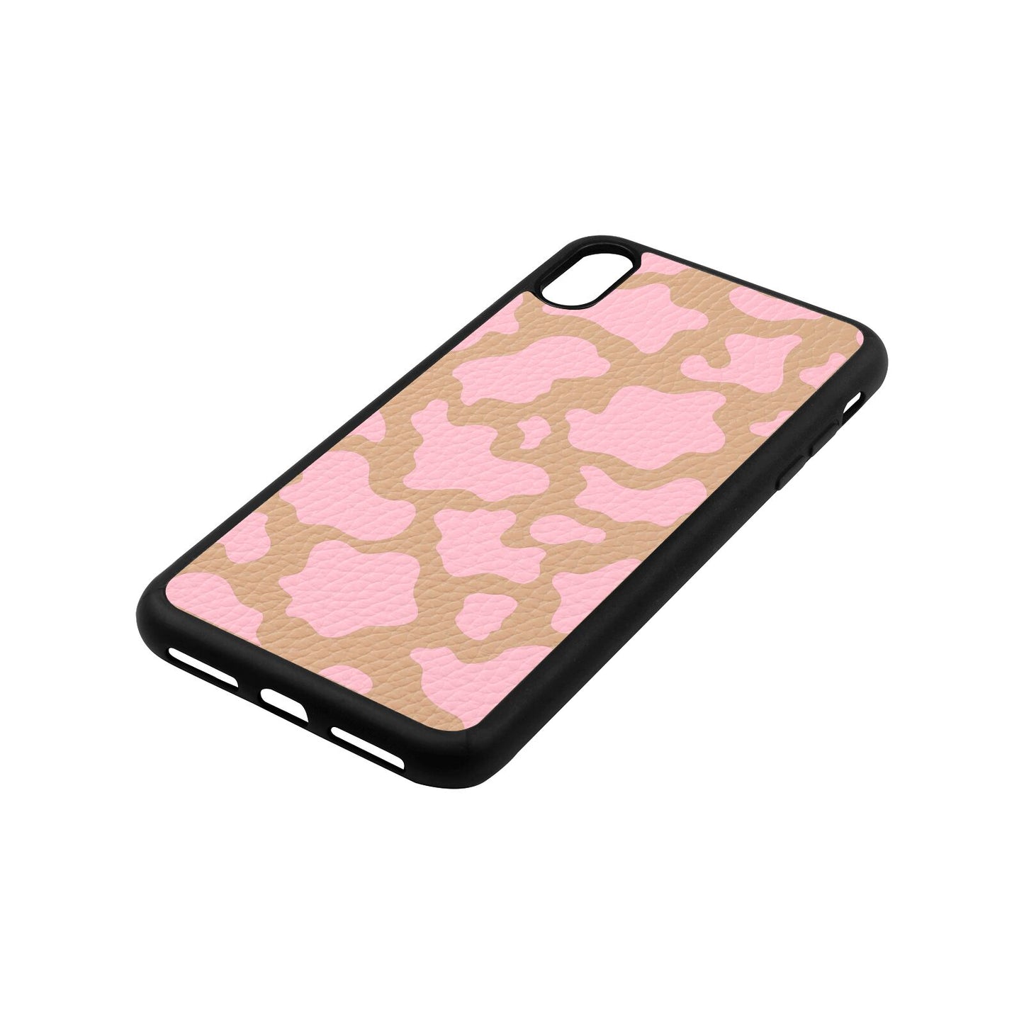 Pink Cow Print Nude Pebble Leather iPhone Xs Max Case Side Angle