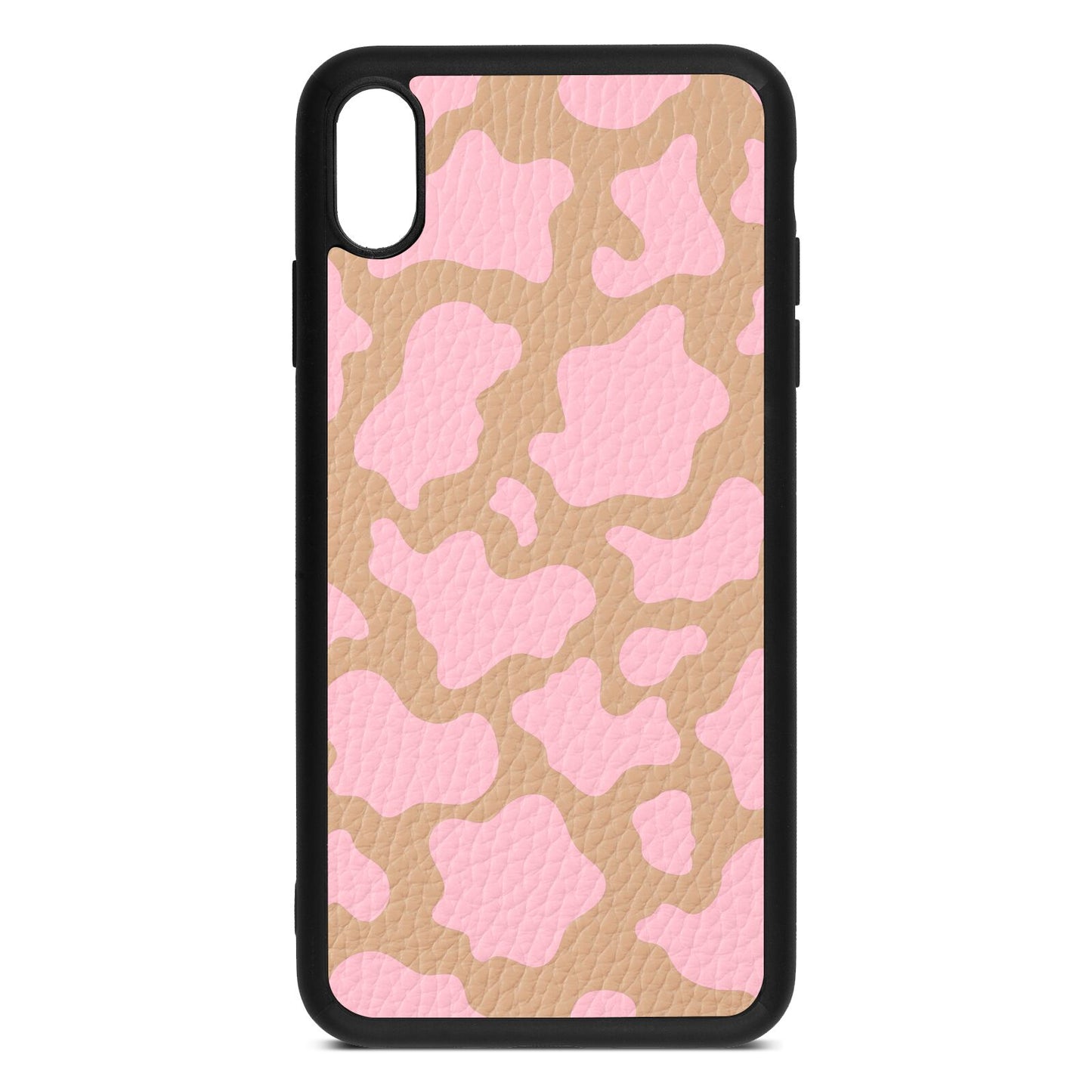 Pink Cow Print Nude Pebble Leather iPhone Xs Max Case