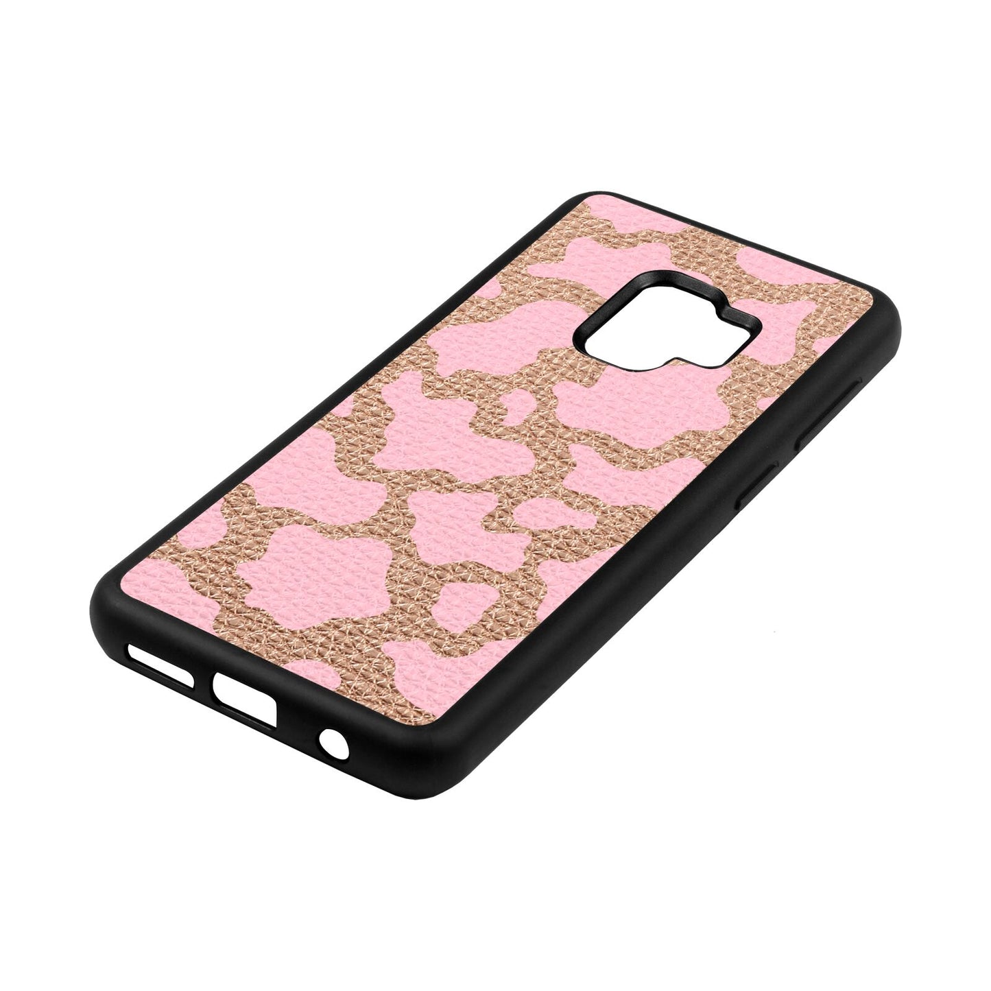 Pink Cow Print Rose Gold Pebble Leather Samsung S9 Case Side Angle