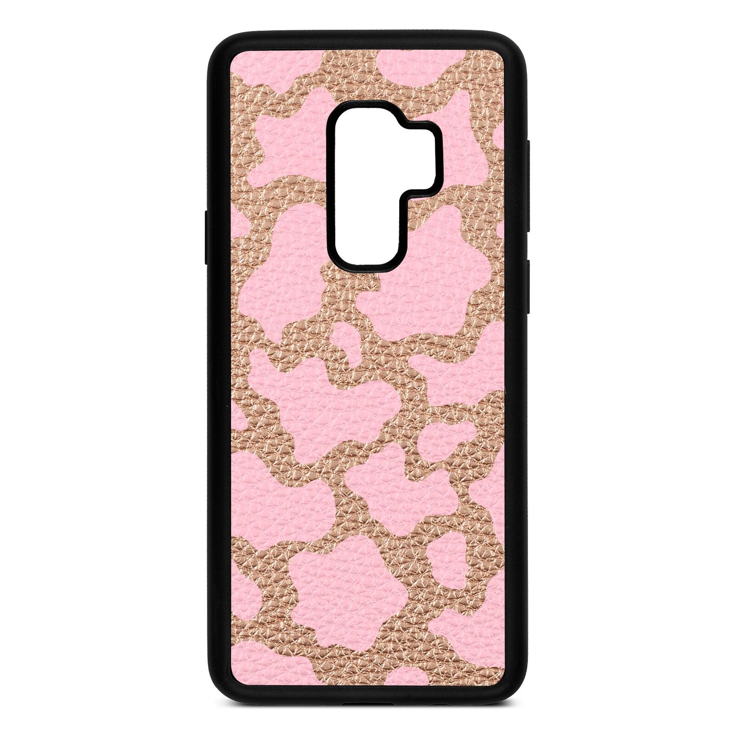 Pink Cow Print Rose Gold Pebble Leather Samsung S9 Plus Case