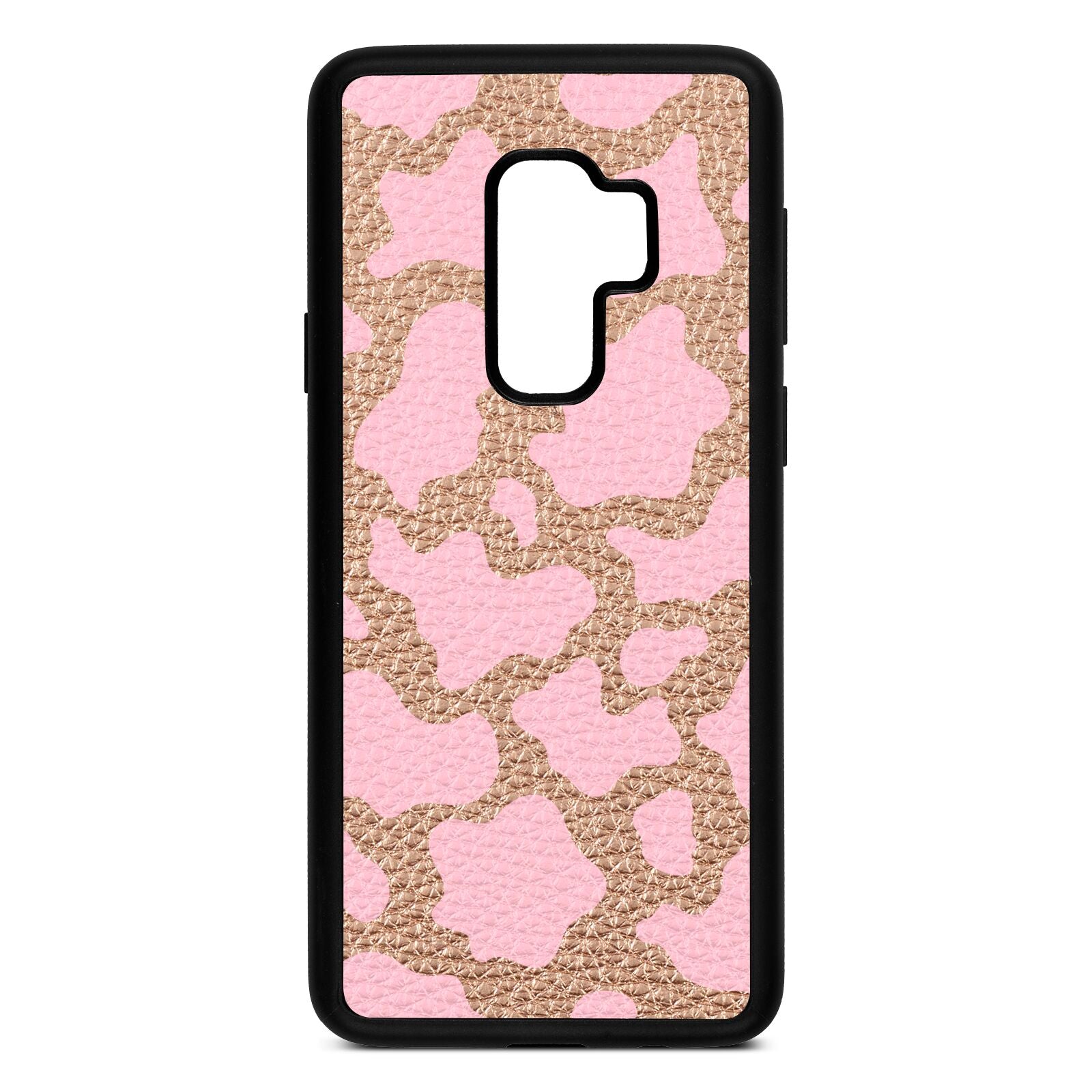 Pink Cow Print Rose Gold Pebble Leather Samsung S9 Plus Case