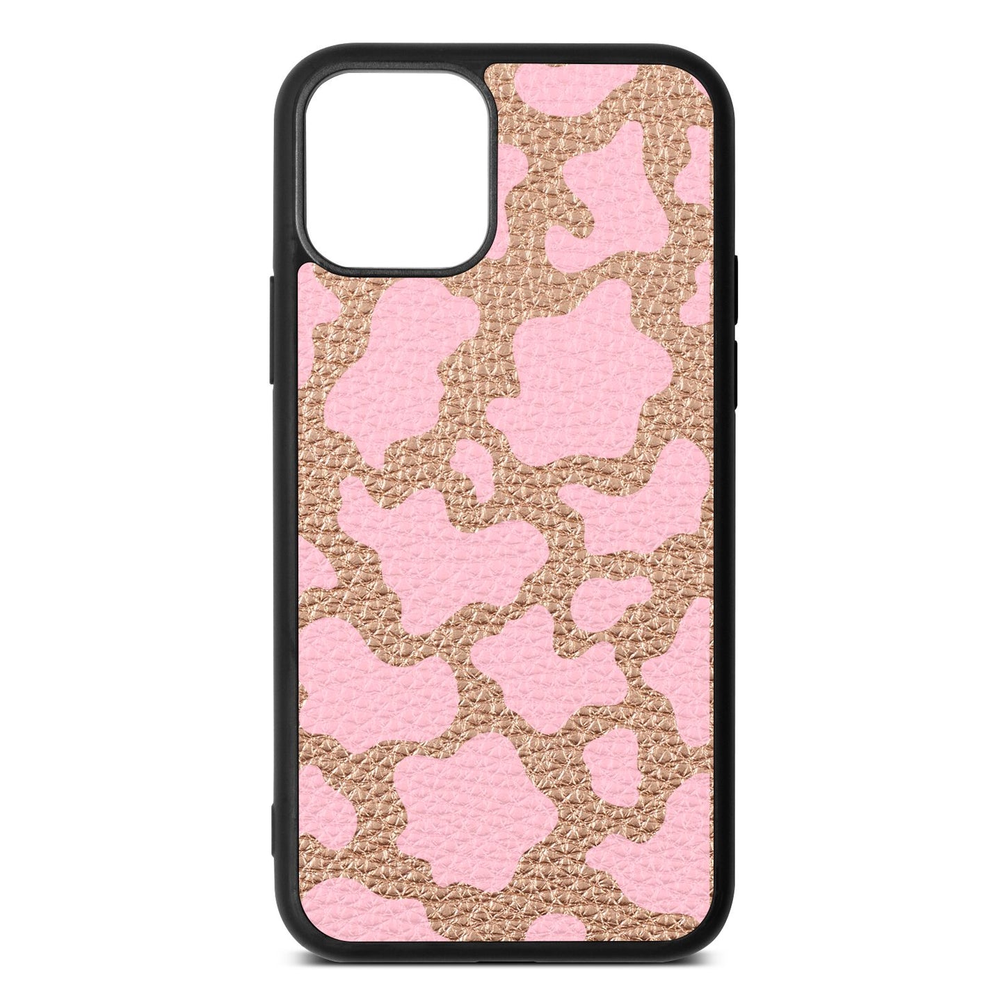 Pink Cow Print Rose Gold Pebble Leather iPhone 11 Case