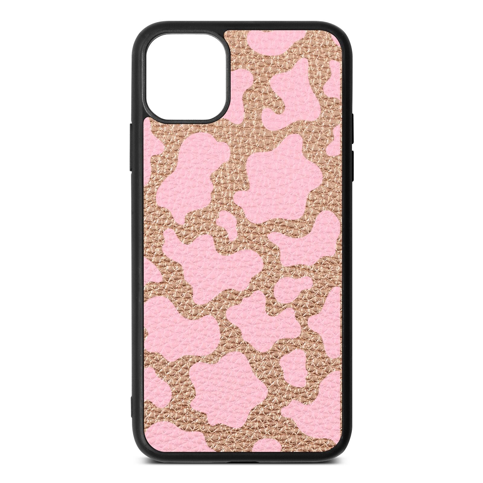 Pink Cow Print Rose Gold Pebble Leather iPhone 11 Pro Max Case