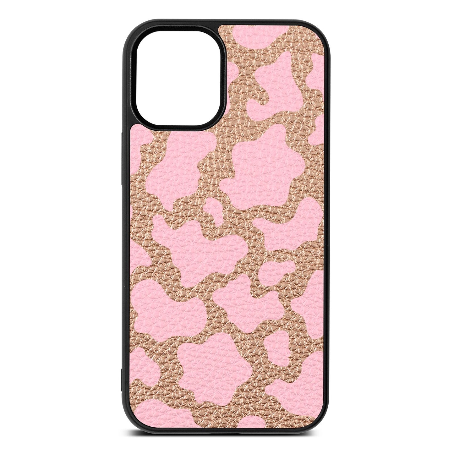 Pink Cow Print Rose Gold Pebble Leather iPhone 12 Mini Case