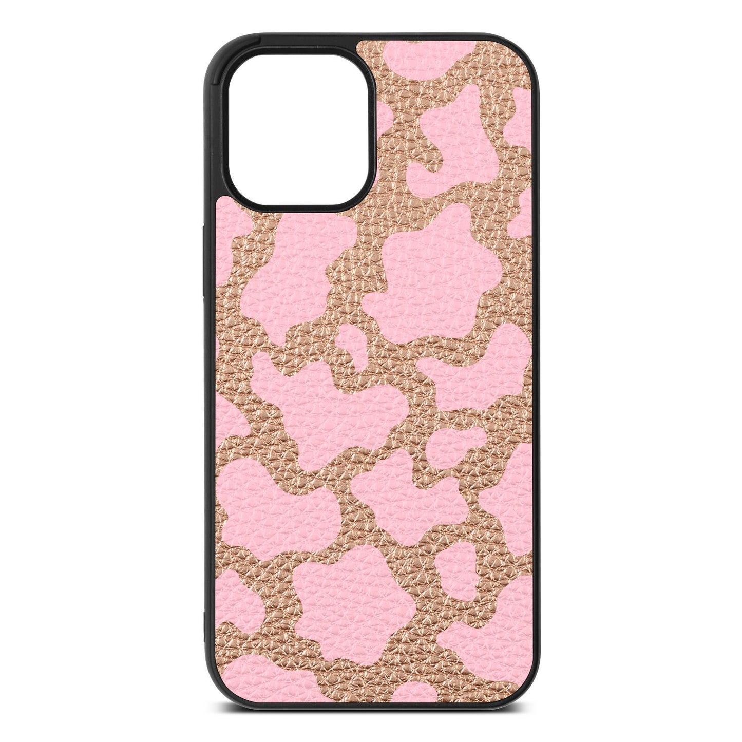 Pink Cow Print Rose Gold Pebble Leather iPhone 12 Pro Max Case