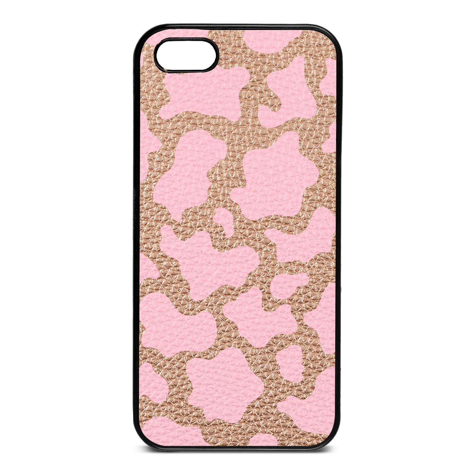 Pink Cow Print Rose Gold Pebble Leather iPhone 5 Case