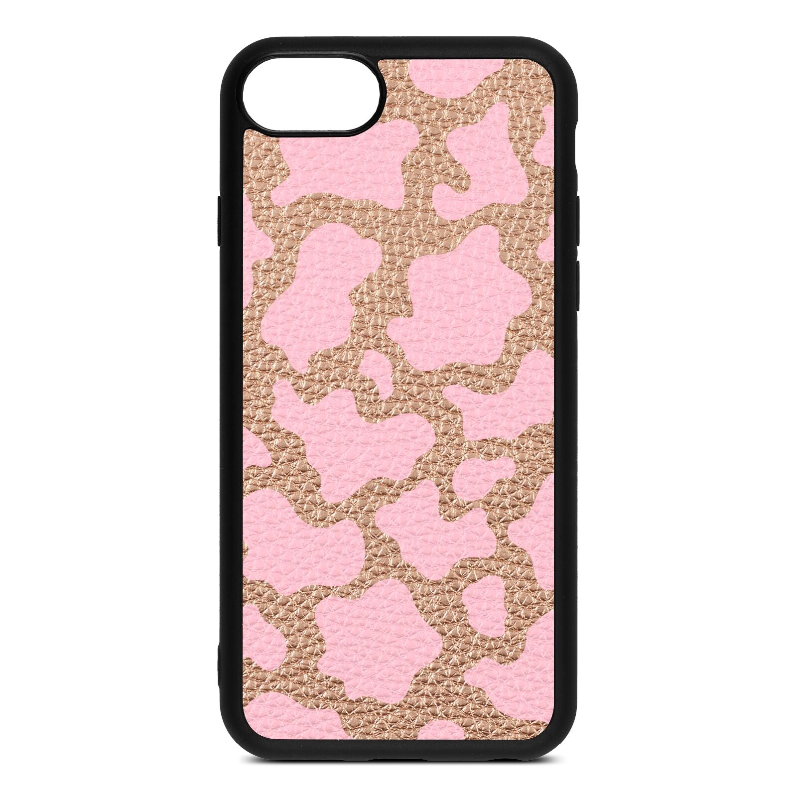 Pink Cow Print Rose Gold Pebble Leather iPhone 8 Case