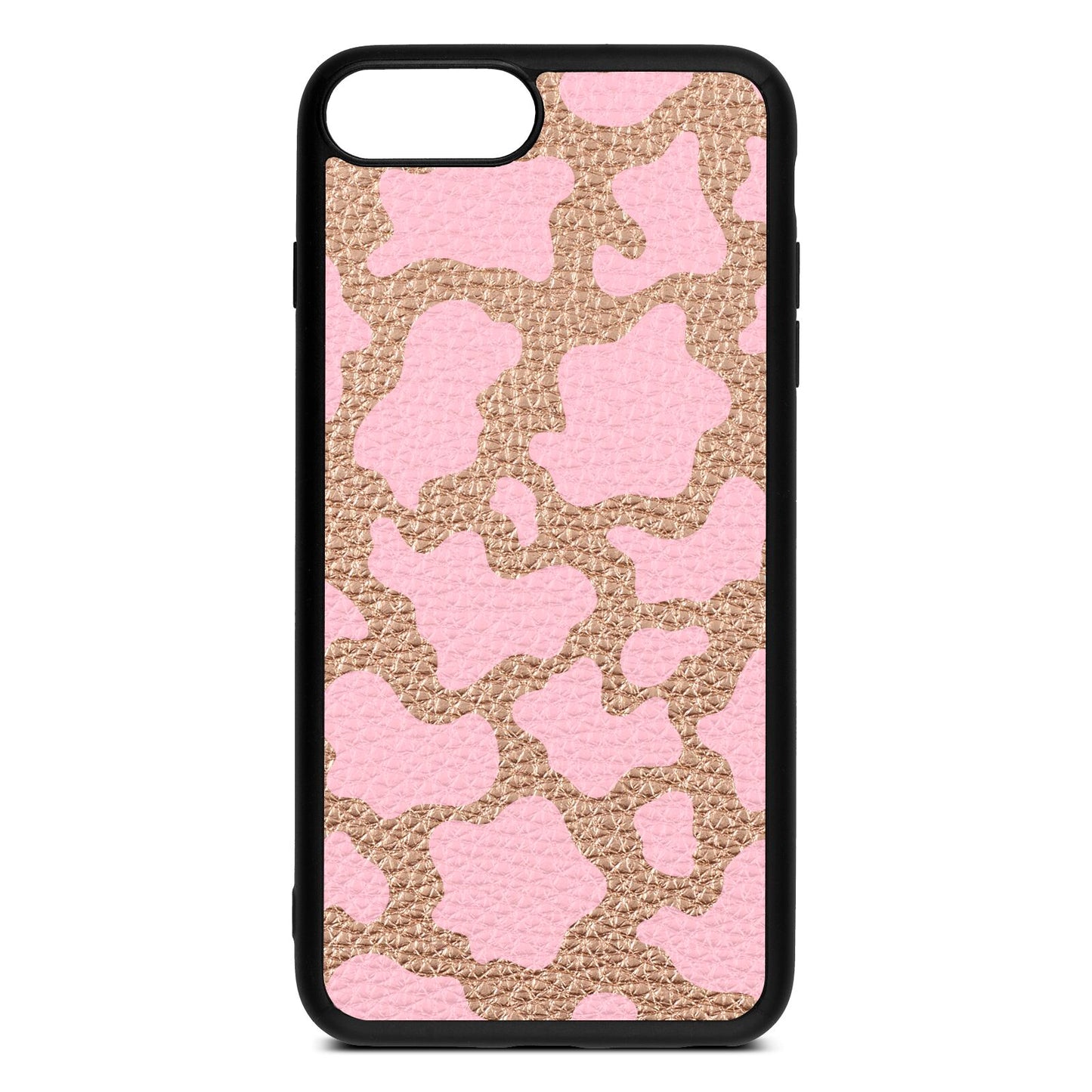 Pink Cow Print Rose Gold Pebble Leather iPhone 8 Plus Case