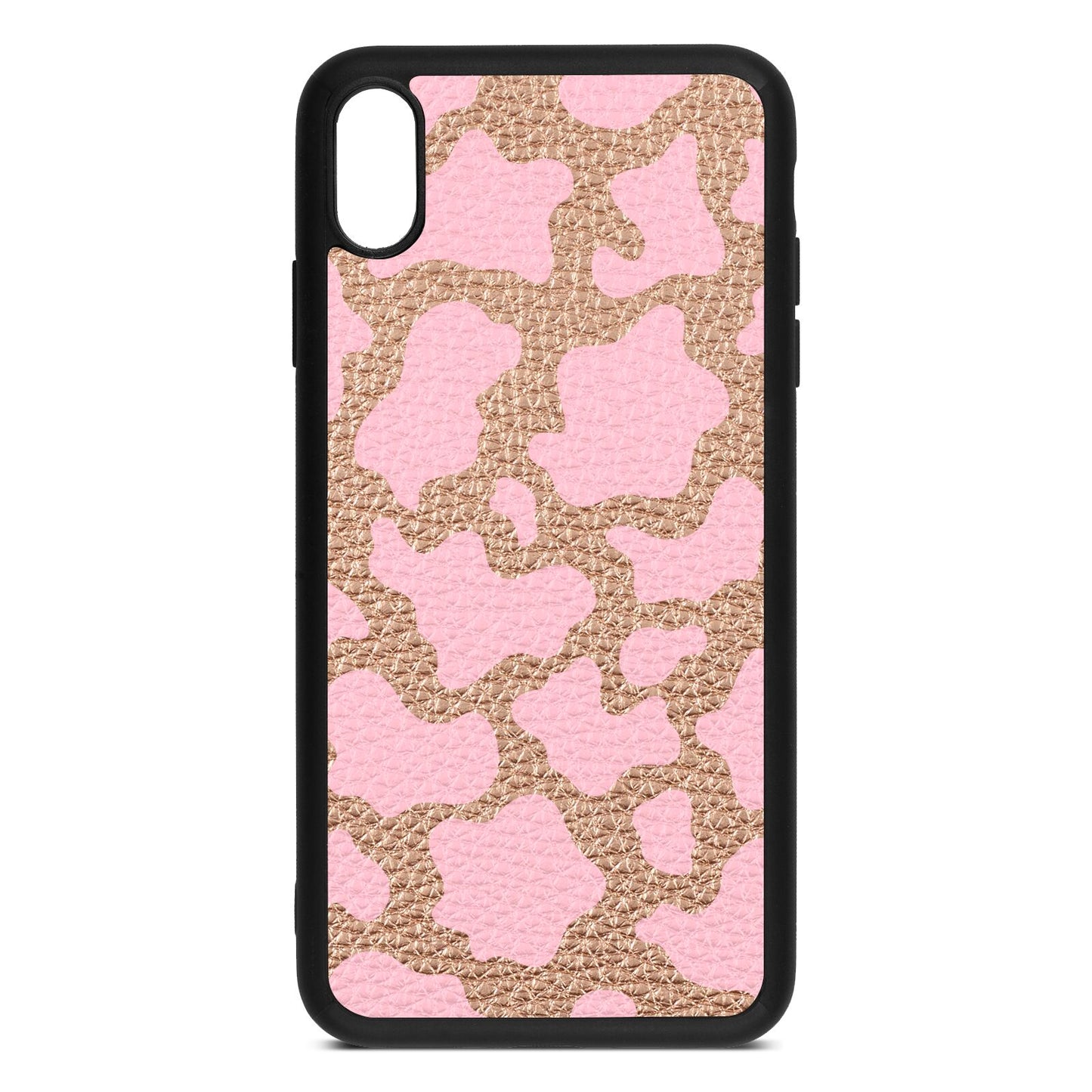 Pink Cow Print Rose Gold Pebble Leather iPhone Xs Max Case