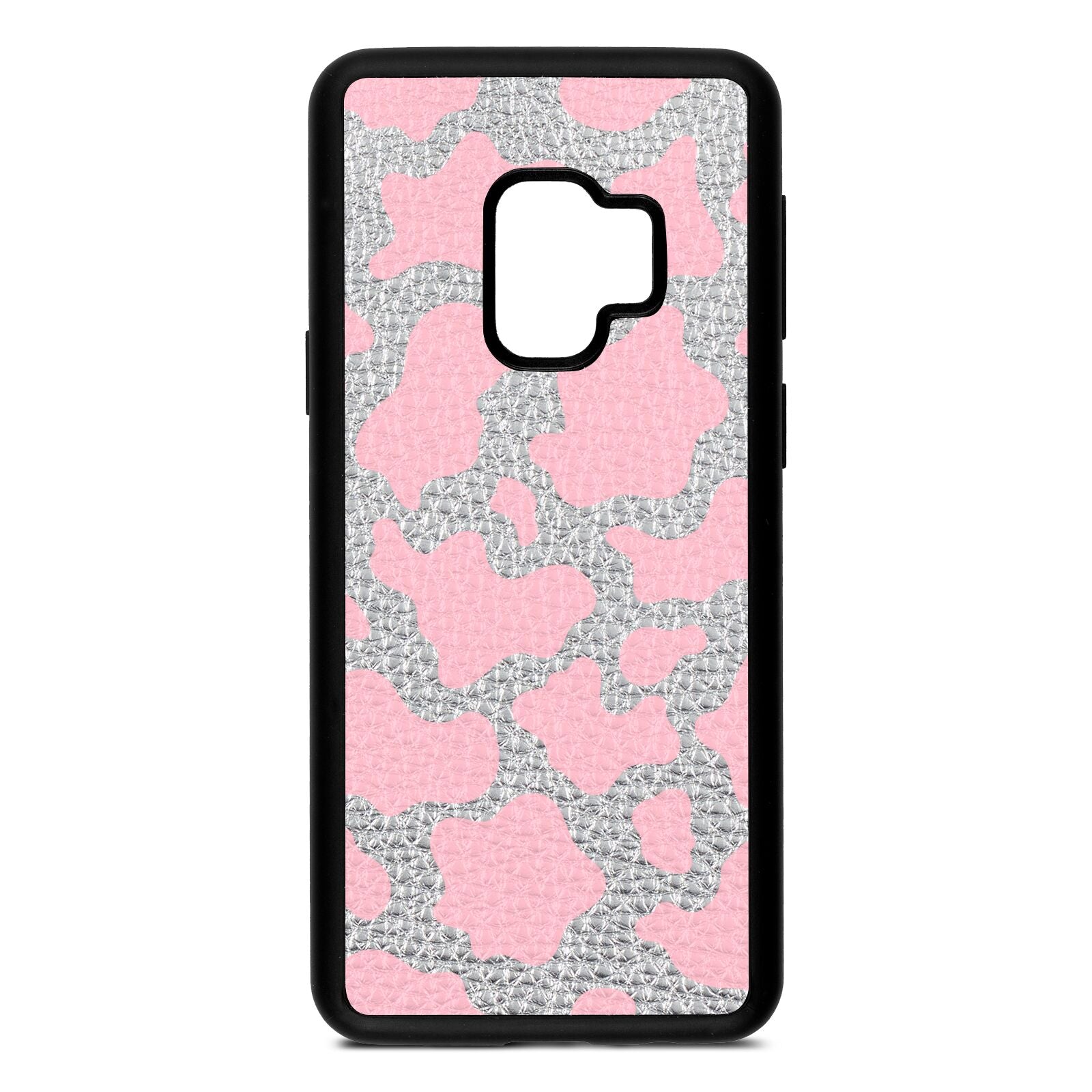 Pink Cow Print Silver Pebble Leather Samsung S9 Case