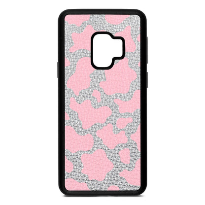 Pink Cow Print Silver Pebble Leather Samsung S9 Case