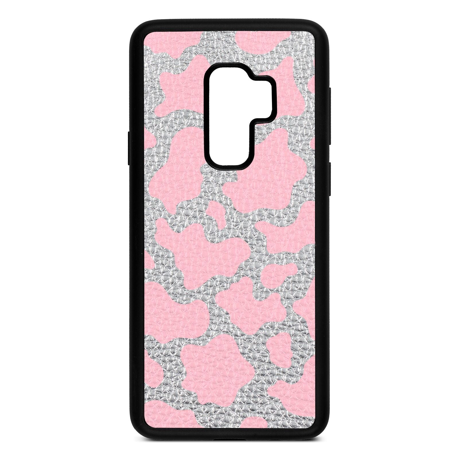 Pink Cow Print Silver Pebble Leather Samsung S9 Plus Case