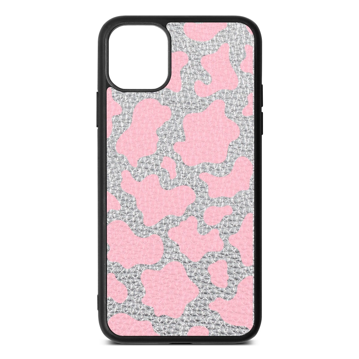 Pink Cow Print Silver Pebble Leather iPhone 11 Pro Max Case