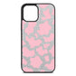 Pink Cow Print Silver Pebble Leather iPhone 12 Pro Max Case
