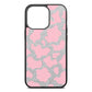 Pink Cow Print Silver Pebble Leather iPhone 13 Pro Case